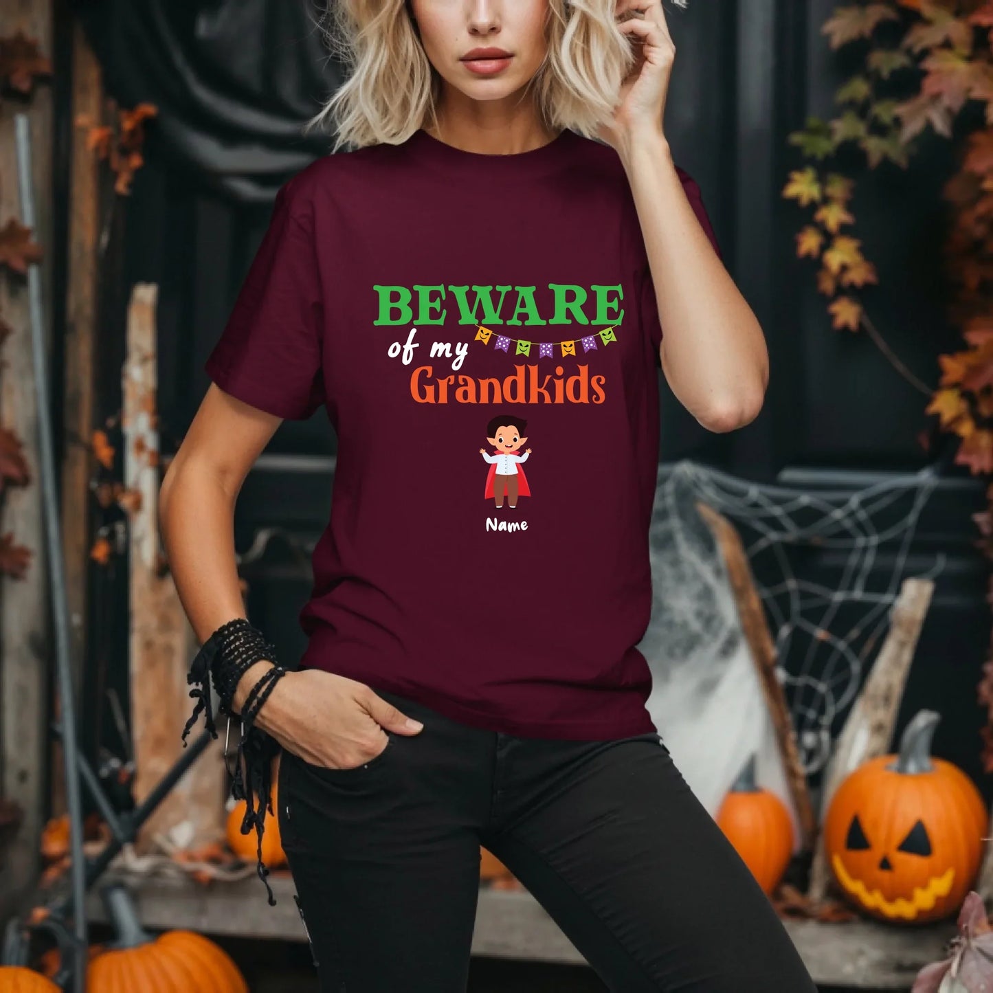 Personalized Beware of My Grandkids Halloween Shirt – Custom Costumes & Names – Add Up to 8 Grandchildren... (Image 4)