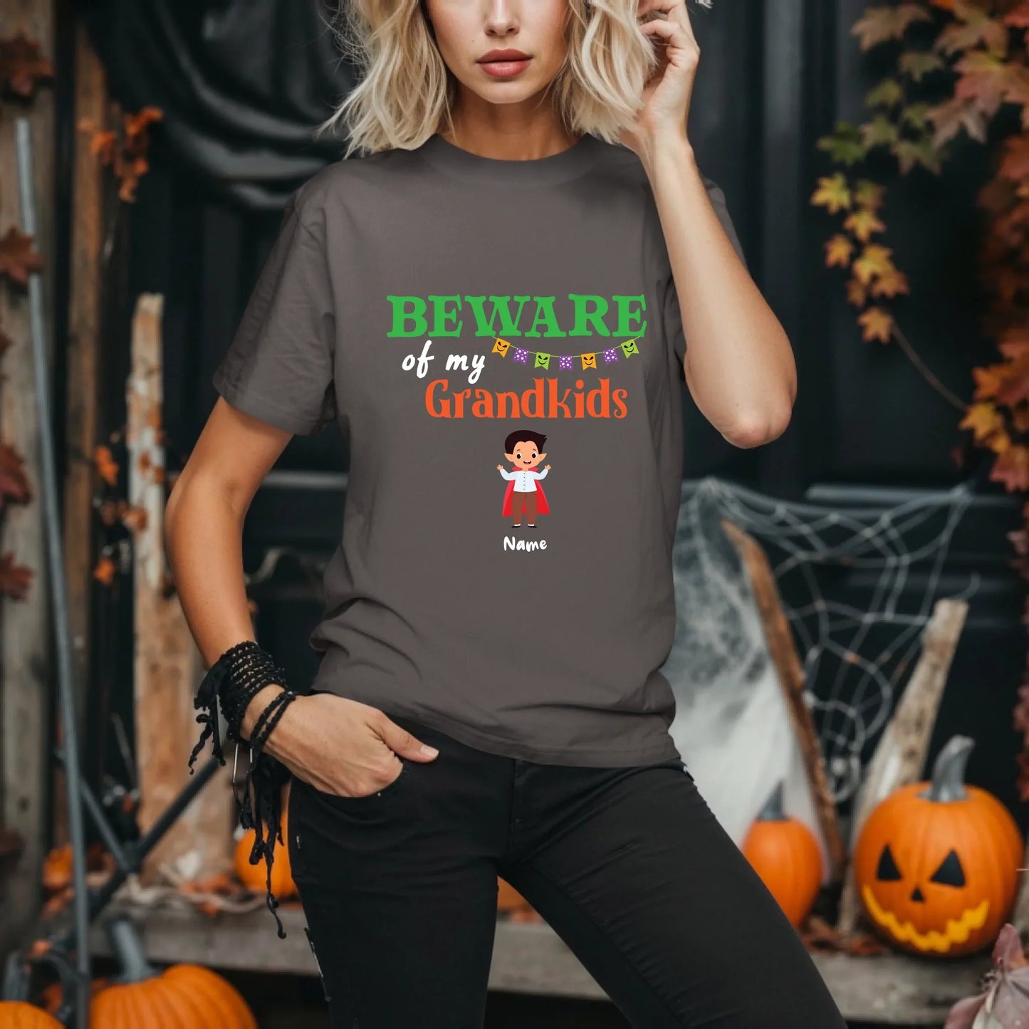 Personalized Beware of My Grandkids Halloween Shirt – Custom Costumes & Names – Add Up to 8 Grandchildren... (Image 5)
