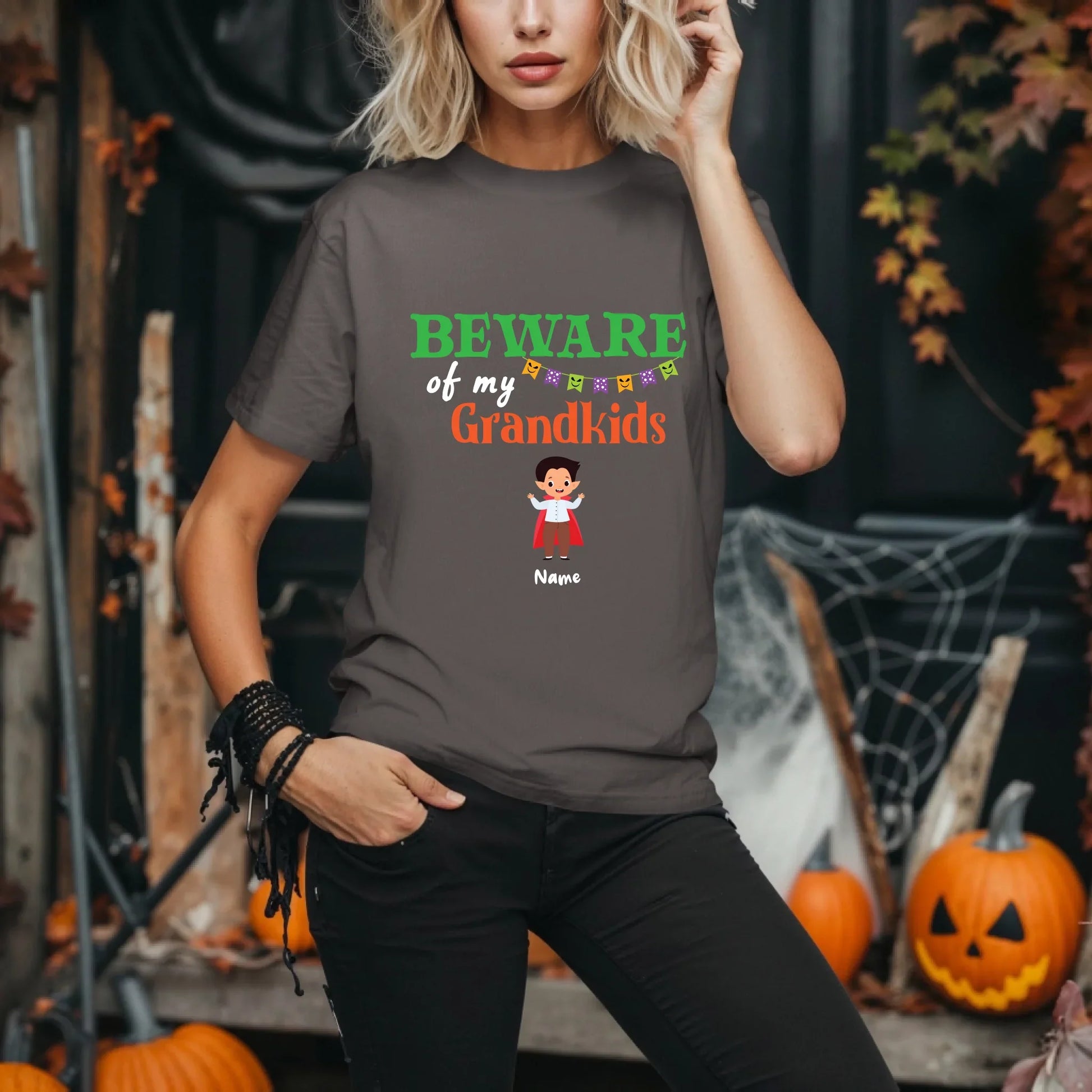 Personalized Beware of My Grandkids Halloween Shirt – Custom Costumes & Names – Add Up to 8 Grandchildren... (Image 5)