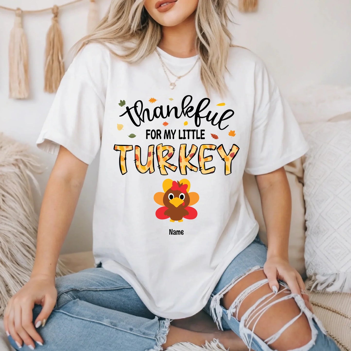 Thankful For My Little Turkeys Shirt – Personalized Family Names Thanksgiving Gift Hoodie, Sweatshirt (Image 1)