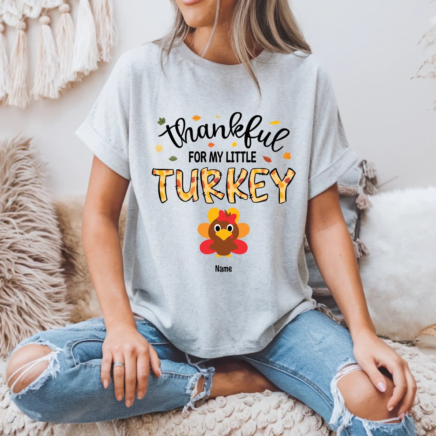 Thankful For My Little Turkeys Shirt – Personalized Family Names Thanksgiving Gift Hoodie, Sweatshirt (Image 2)