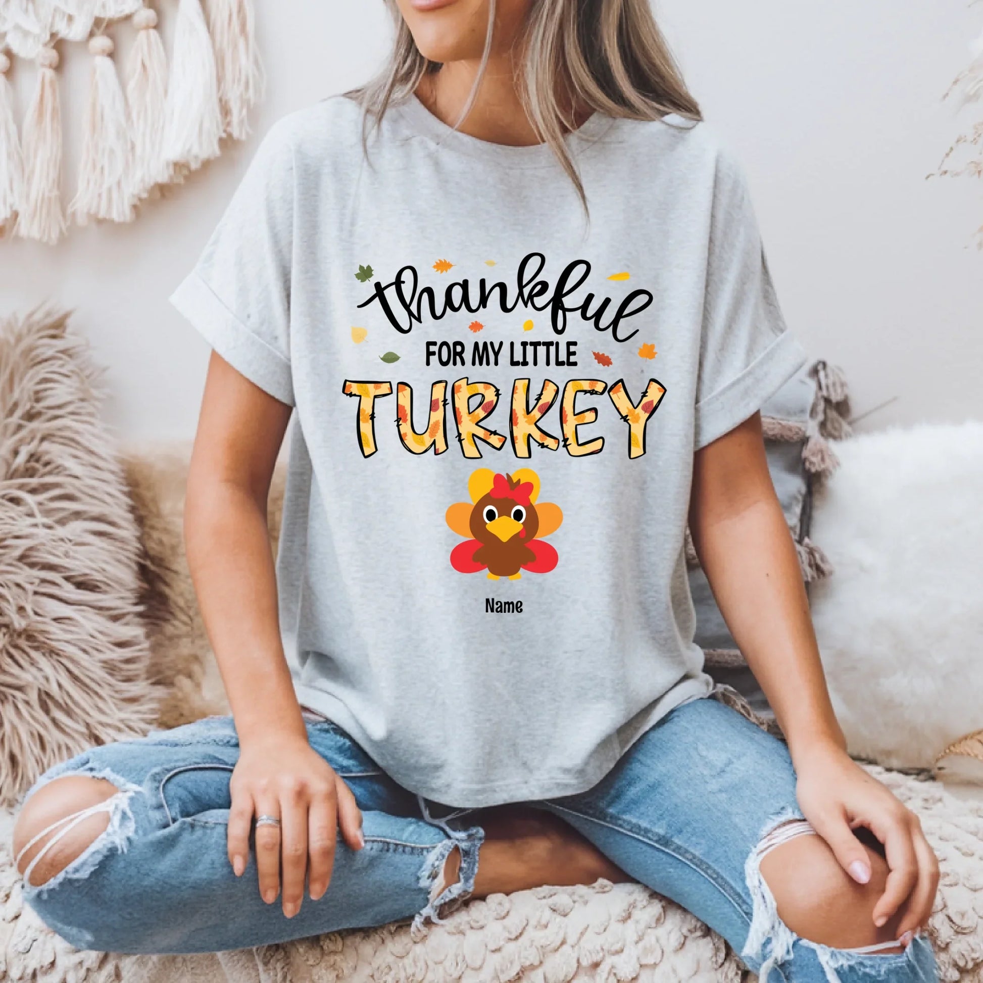 Thankful For My Little Turkeys Shirt – Personalized Family Names Thanksgiving Gift Hoodie, Sweatshirt (Image 2)