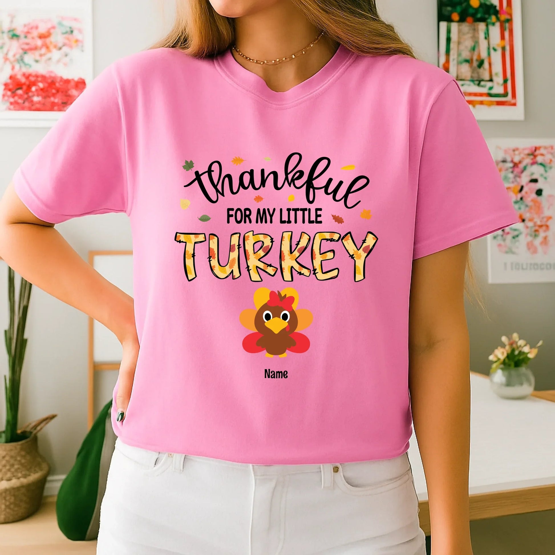 Thankful For My Little Turkeys Shirt – Personalized Family Names Thanksgiving Gift Hoodie, Sweatshirt (Image 3)
