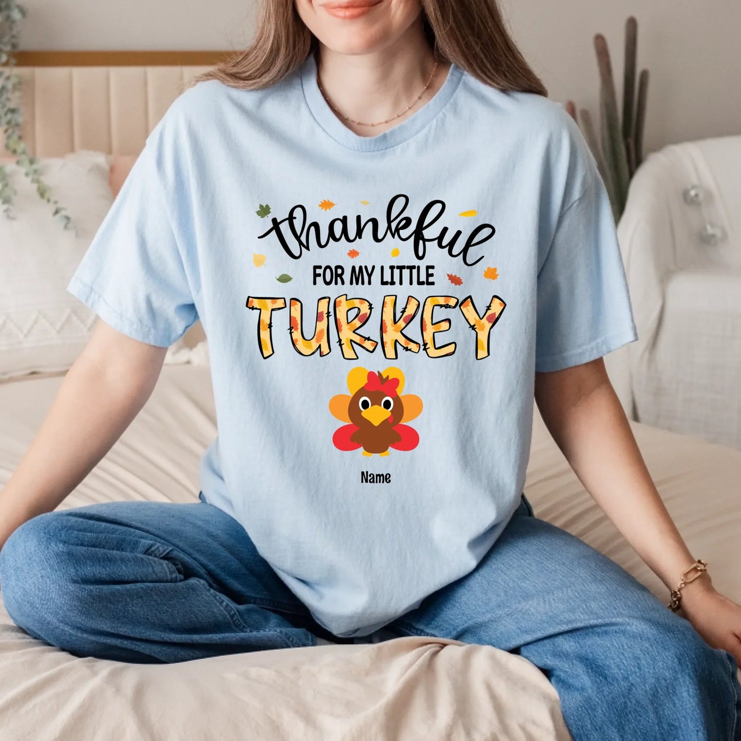 Thankful For My Little Turkeys Shirt – Personalized Family Names Thanksgiving Gift Hoodie, Sweatshirt (Image 4)