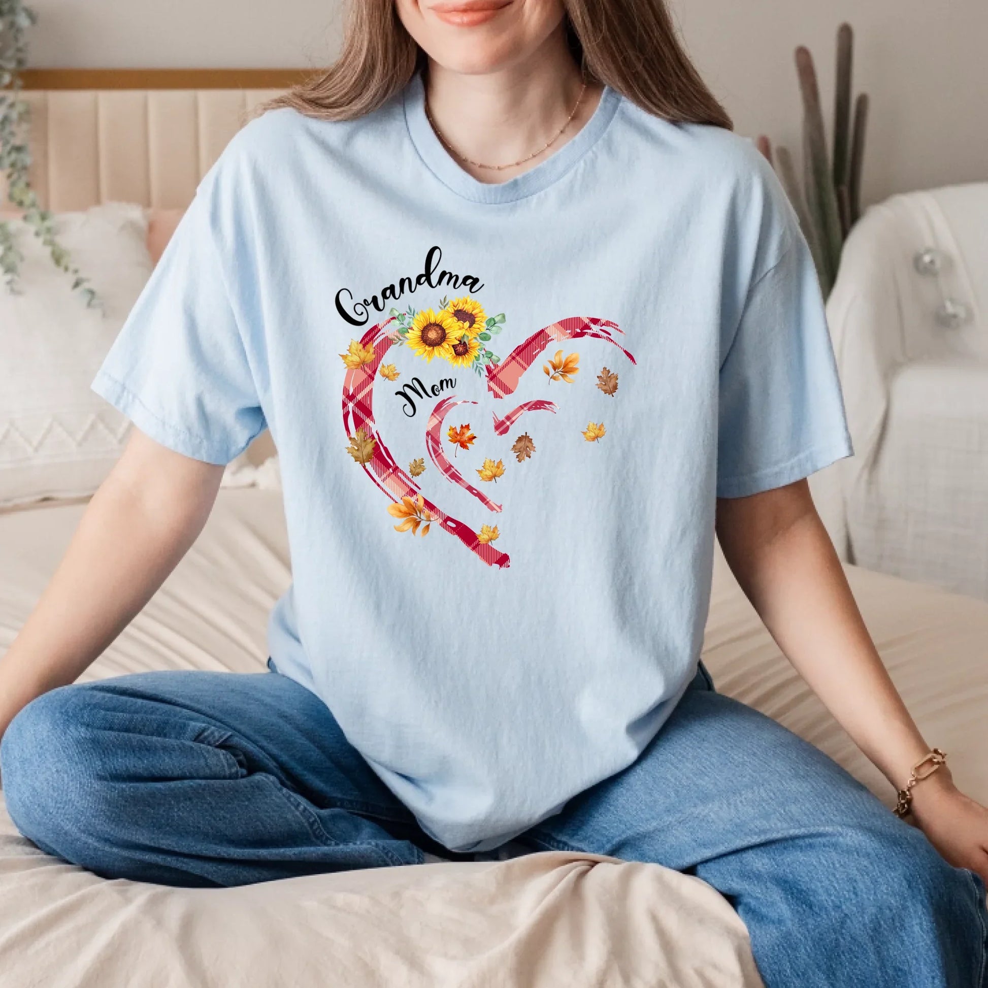 Personalized Thanksgiving Grandma Shirt – Custom Names & Family Design – Fall Heart Floral Tee Hoodie, Sweatshirt (Image 1)