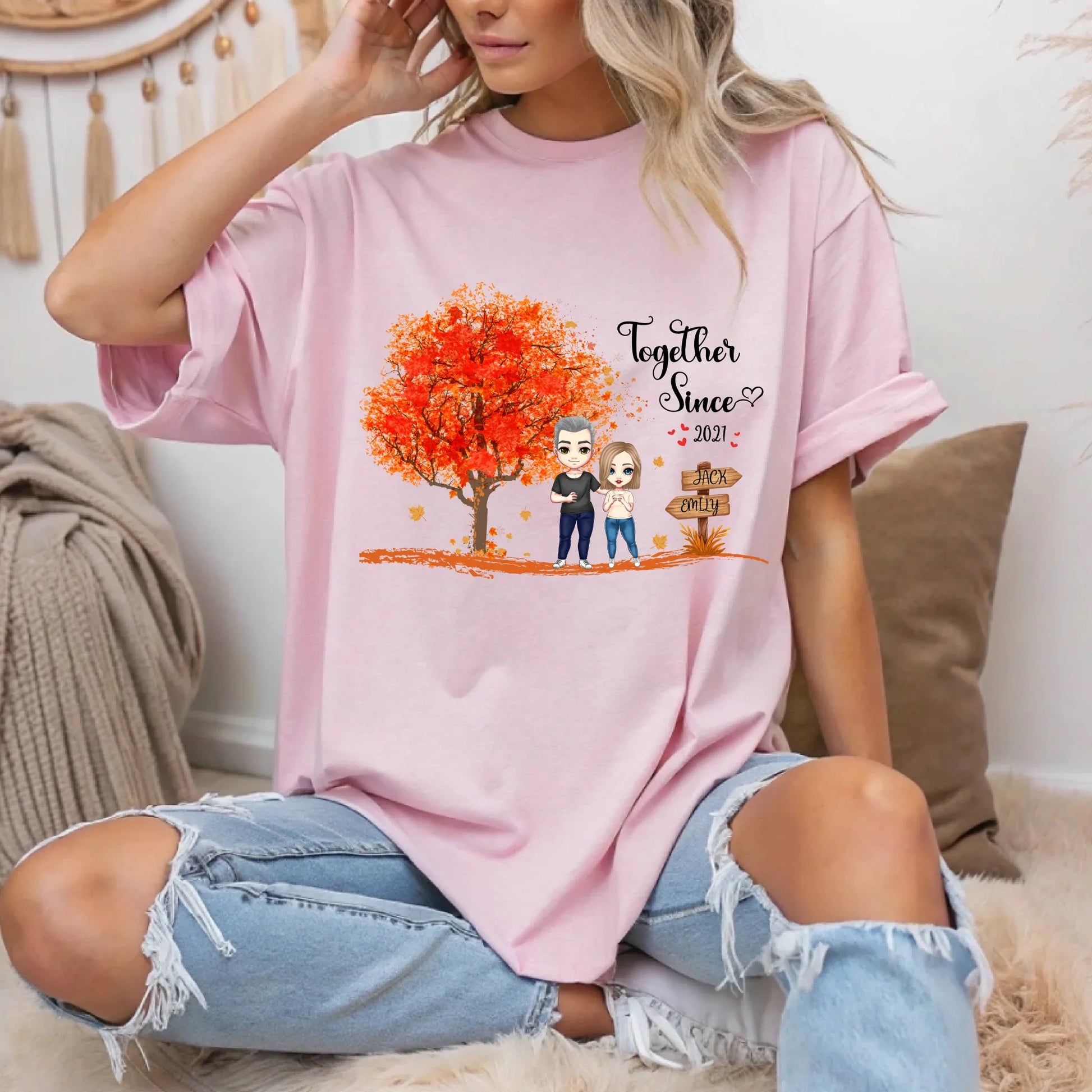 Personalized Couple Shirt – Custom Names & Characters "Together Since" Tee Hoodie, Sweatshirt | InkThreadWorks.com (Image 1)
