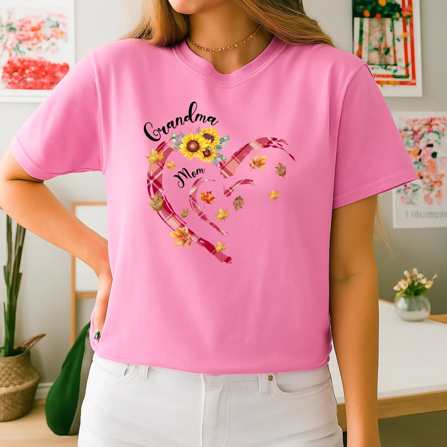 Personalized Thanksgiving Grandma Shirt – Custom Names & Family Design – Fall Heart Floral Tee Hoodie, Sweatshirt (Image 4)