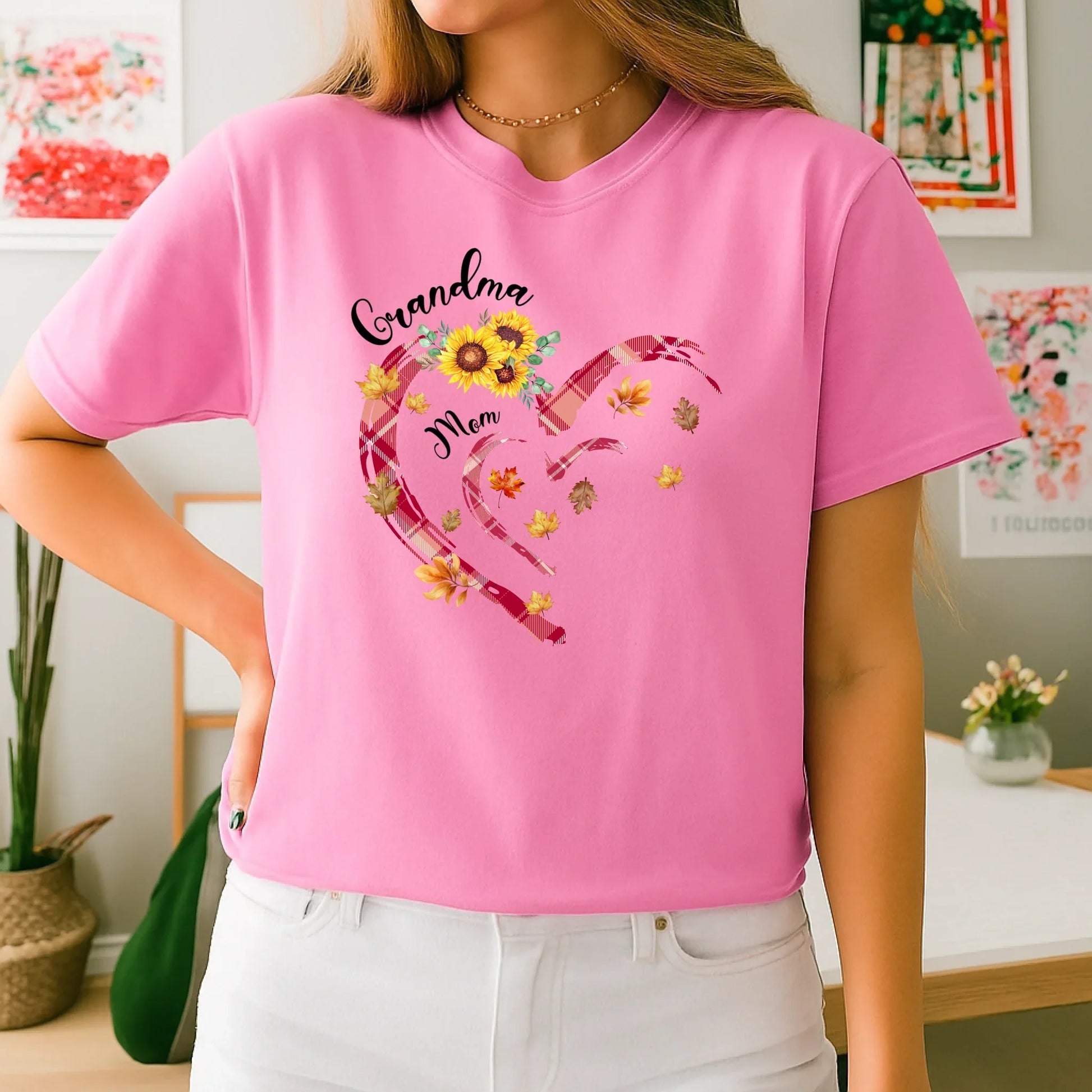 Personalized Thanksgiving Grandma Shirt – Custom Names & Family Design – Fall Heart Floral Tee Hoodie, Sweatshirt (Image 4)