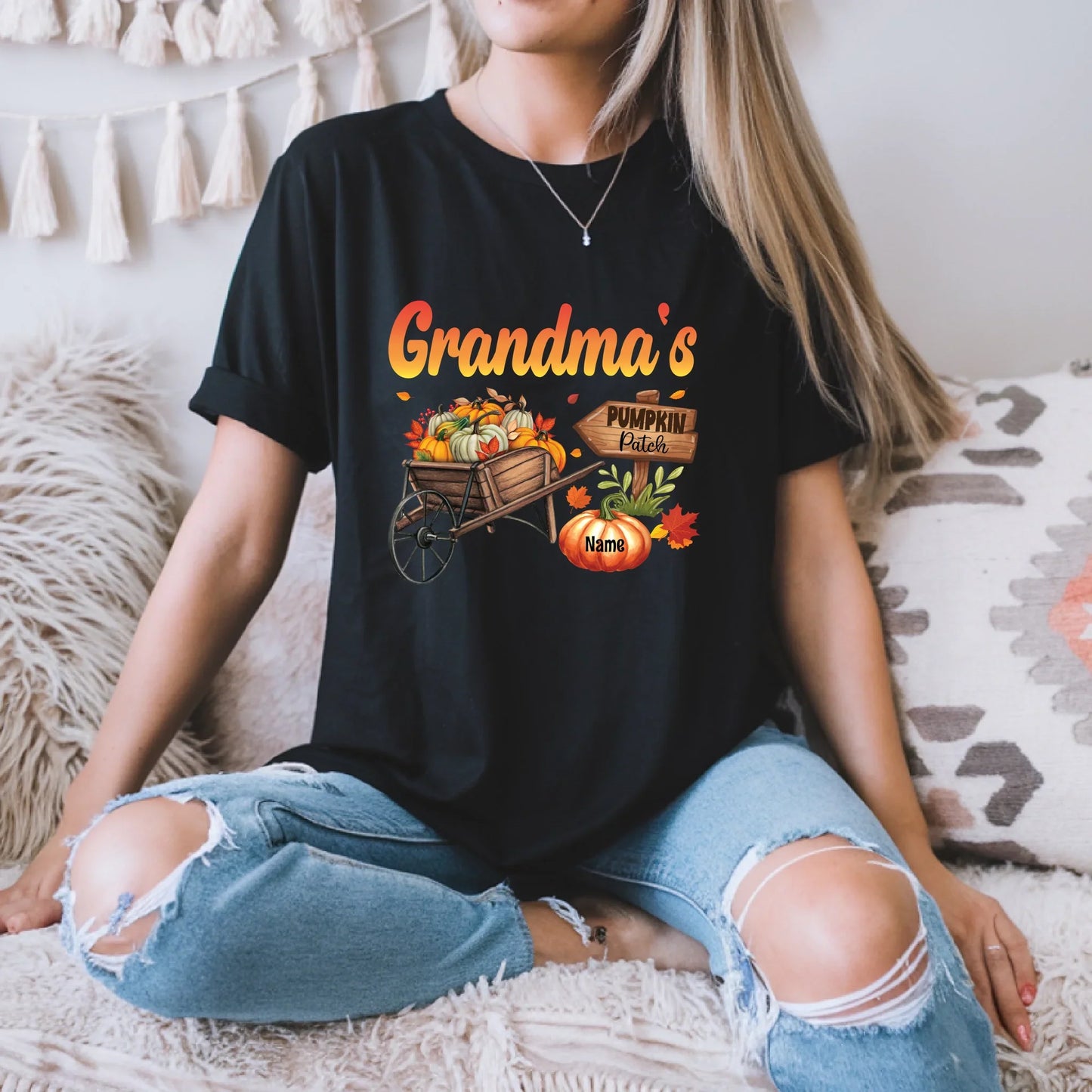 Personalized “Grandma’s Pumpkin Patch” Thanksgiving Shirt – Custom Grandkids' Names& Pumpkins Hoodie, Sweatshirt (Image 1)