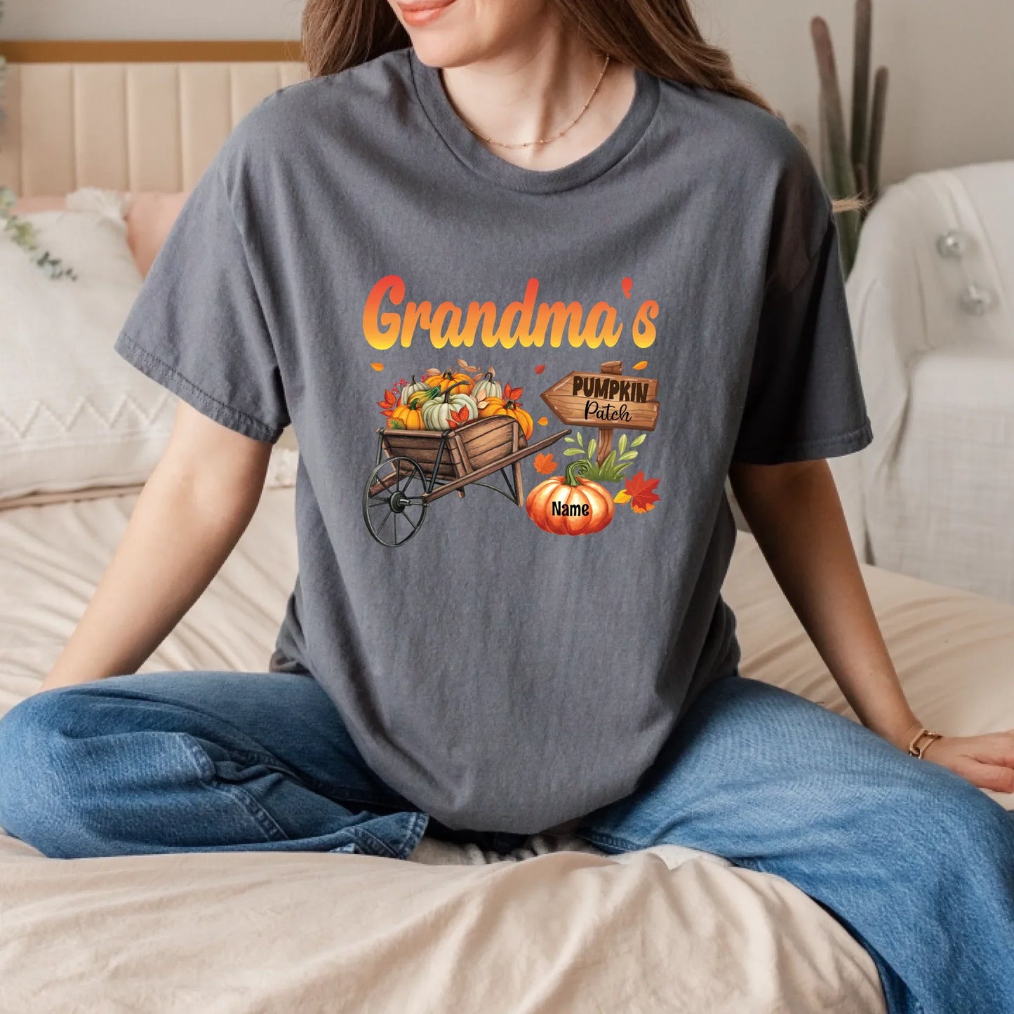 Personalized “Grandma’s Pumpkin Patch” Thanksgiving Shirt – Custom Grandkids' Names& Pumpkins Hoodie, Sweatshirt (Image 2)