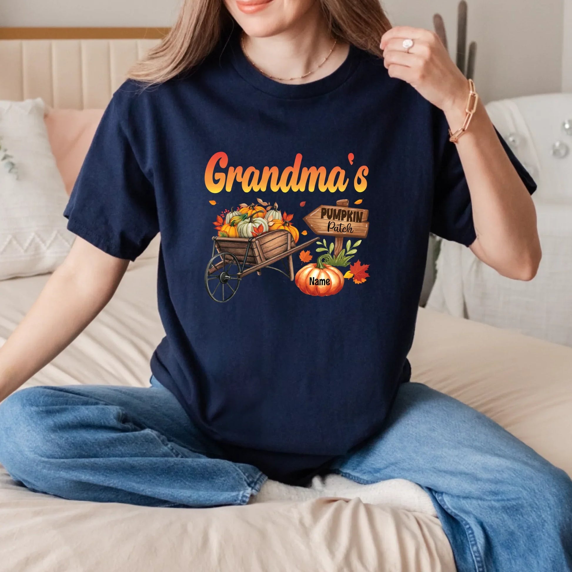 Personalized “Grandma’s Pumpkin Patch” Thanksgiving Shirt – Custom Grandkids' Names& Pumpkins Hoodie, Sweatshirt (Image 3)