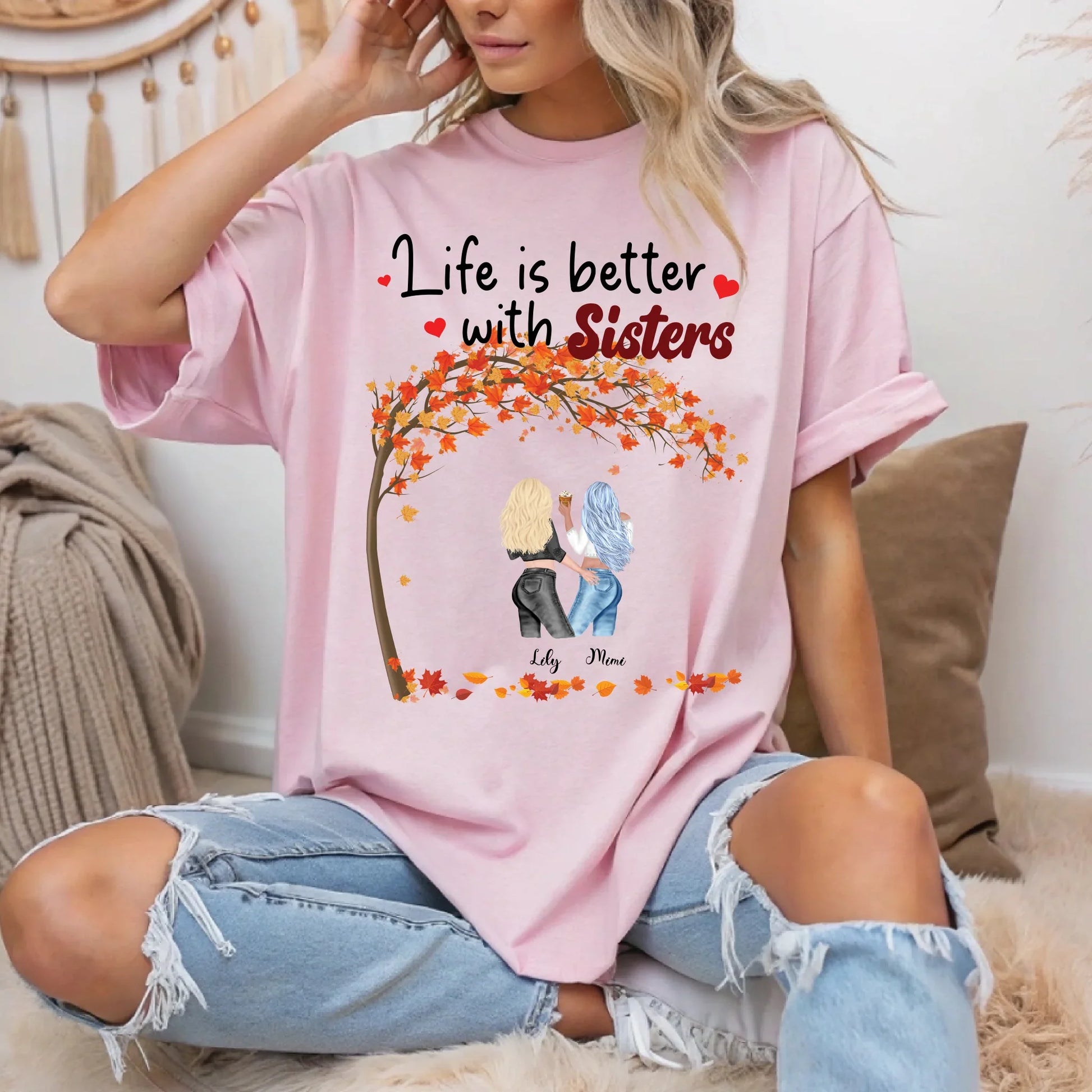Personalized Thanksgiving Sisters Shirt – Custom Fall Design with Names & Characters Hoodie, Sweatshirt (Image 1)
