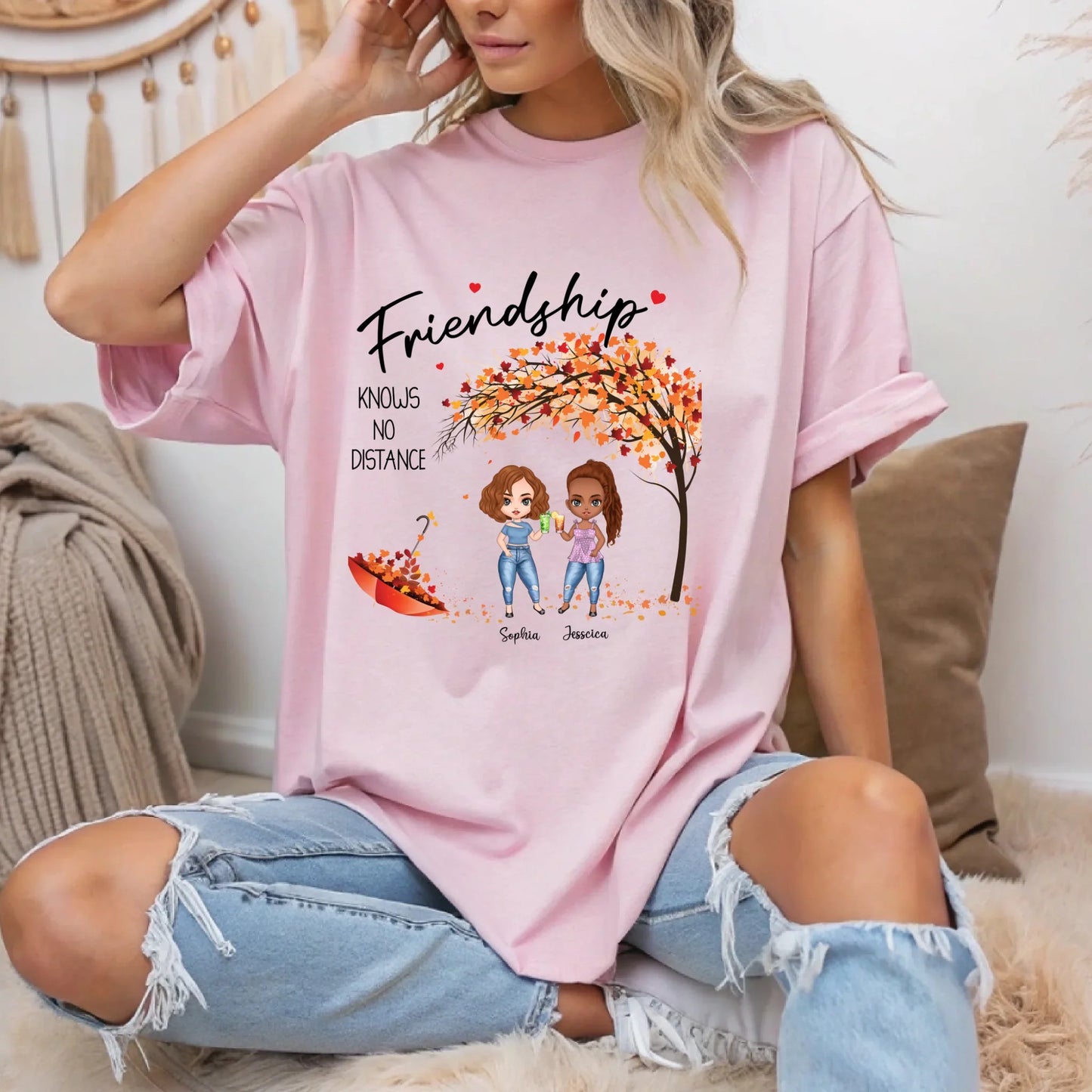 Personalized Long-Distance Best Friend Thanksgiving Shirt – Custom Names & Characters – Friendship Knows No... (Image 2)