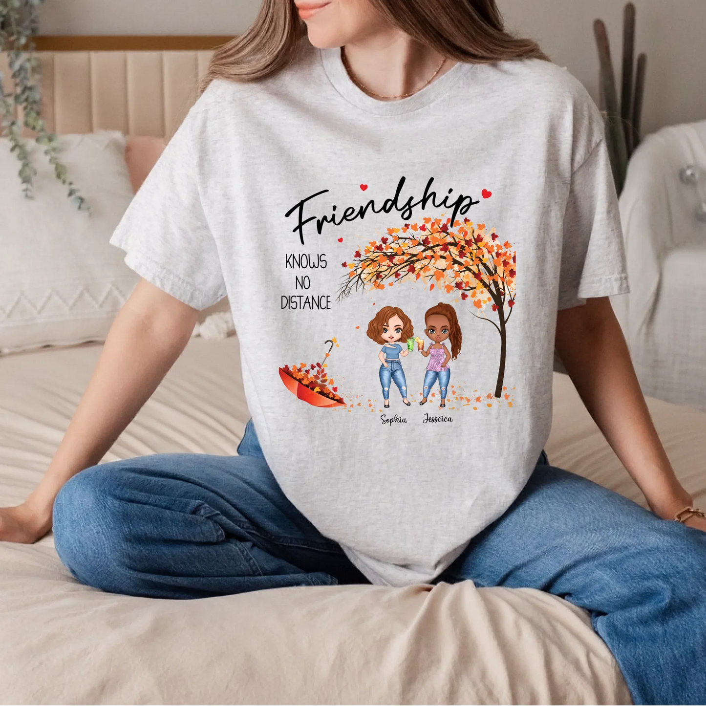 Personalized Long-Distance Best Friend Thanksgiving Shirt – Custom Names & Characters – Friendship Knows No... (Image 5)