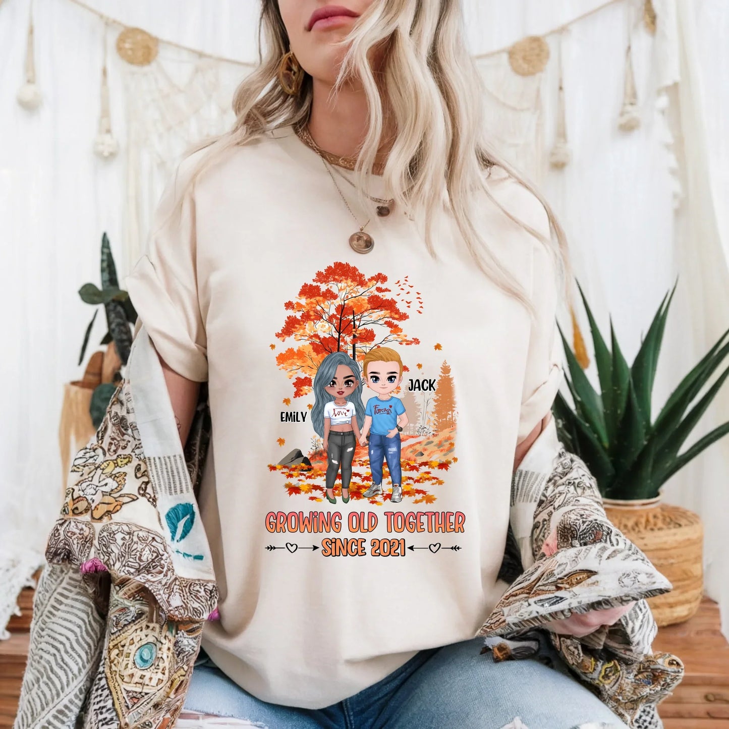 Personalized Couple Shirt – Custom Names & Characters – Growing Old Together Since [Year] Hoodie, Sweatshirt (Image 1)