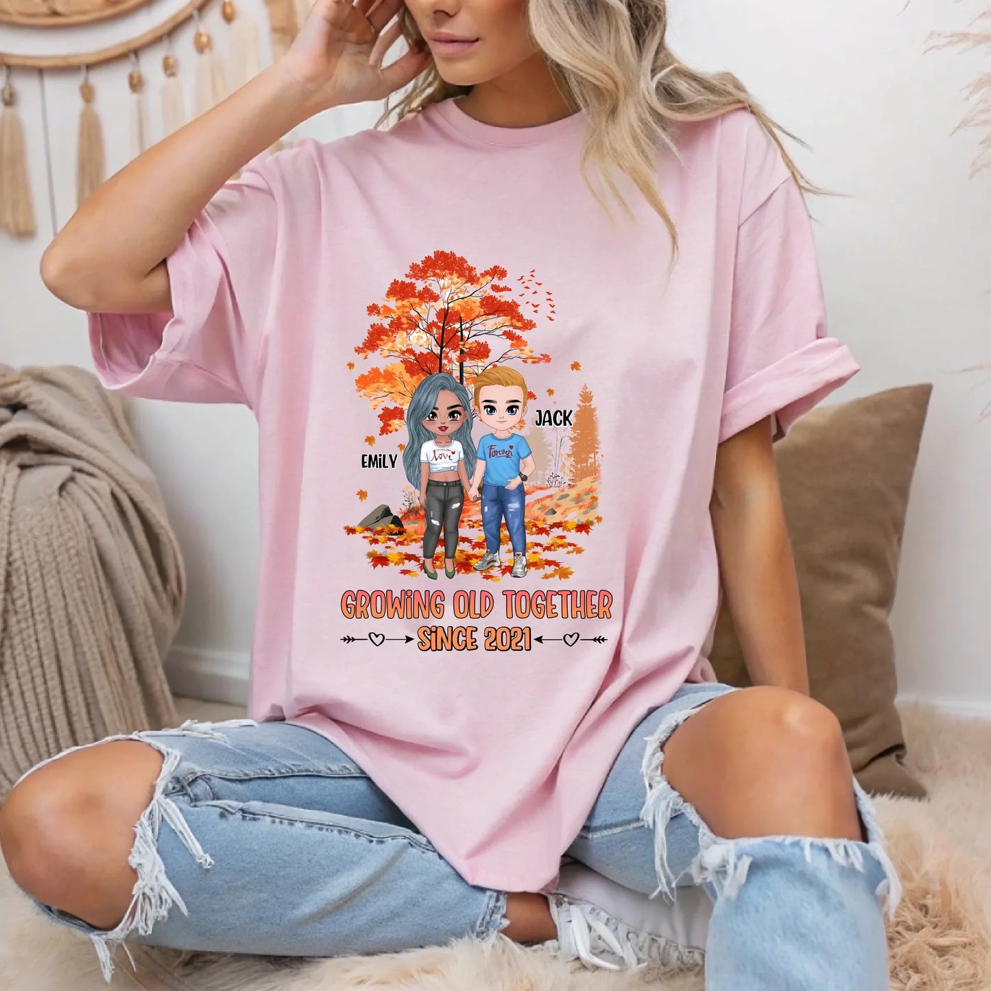 Personalized Couple Shirt – Custom Names & Characters – Growing Old Together Since [Year] Hoodie, Sweatshirt (Image 4)