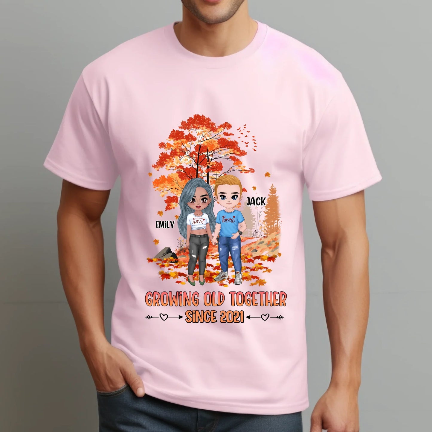 Personalized Couple Shirt – Custom Names & Characters – Growing Old Together Since [Year] Hoodie, Sweatshirt (Image 5)