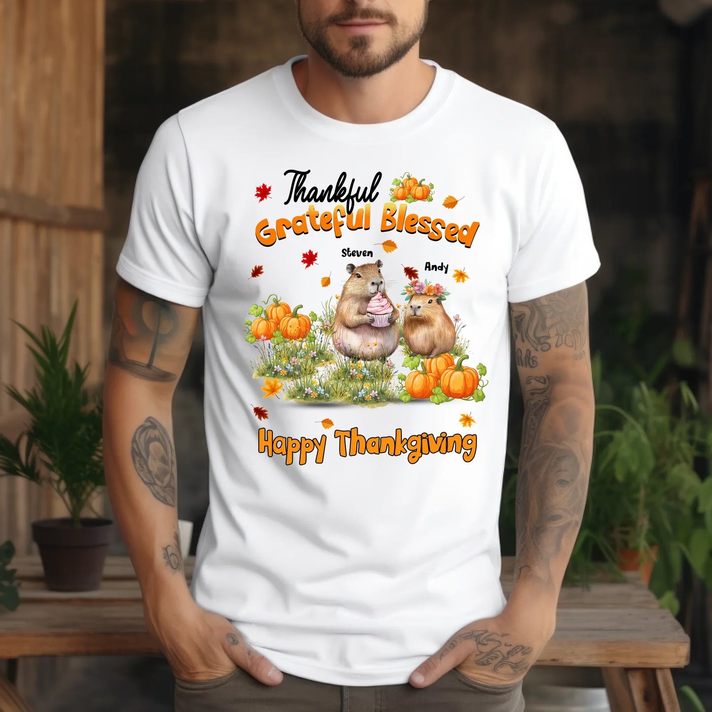 Personalized Thanksgiving Shirt – Custom Family Names & Capybara Fall Gift Hoodie, Sweatshirt | InkThreadWorks.com (Image 2)