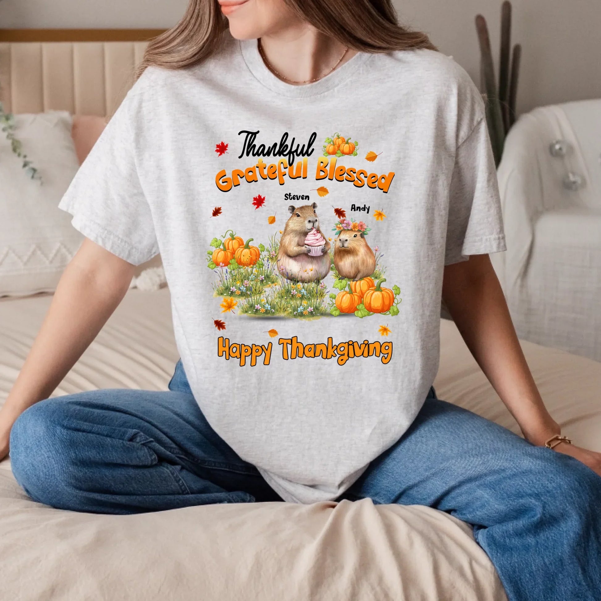 Personalized Thanksgiving Shirt – Custom Family Names & Capybara Fall Gift Hoodie, Sweatshirt | InkThreadWorks.com (Image 3)