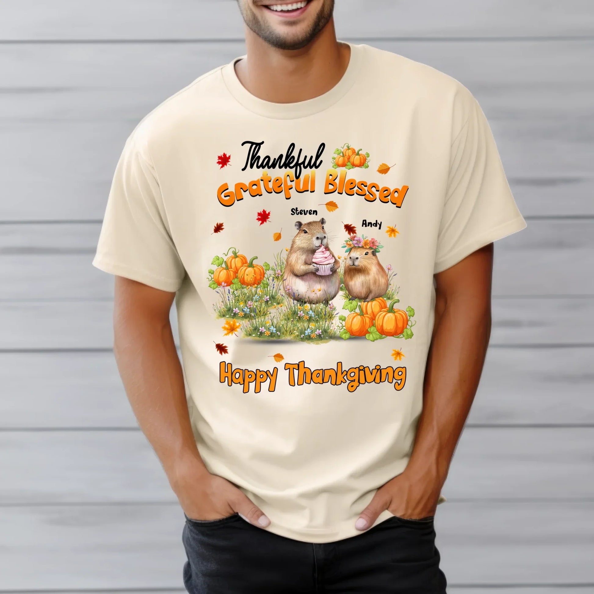 Personalized Thanksgiving Shirt – Custom Family Names & Capybara Fall Gift Hoodie, Sweatshirt | InkThreadWorks.com (Image 5)