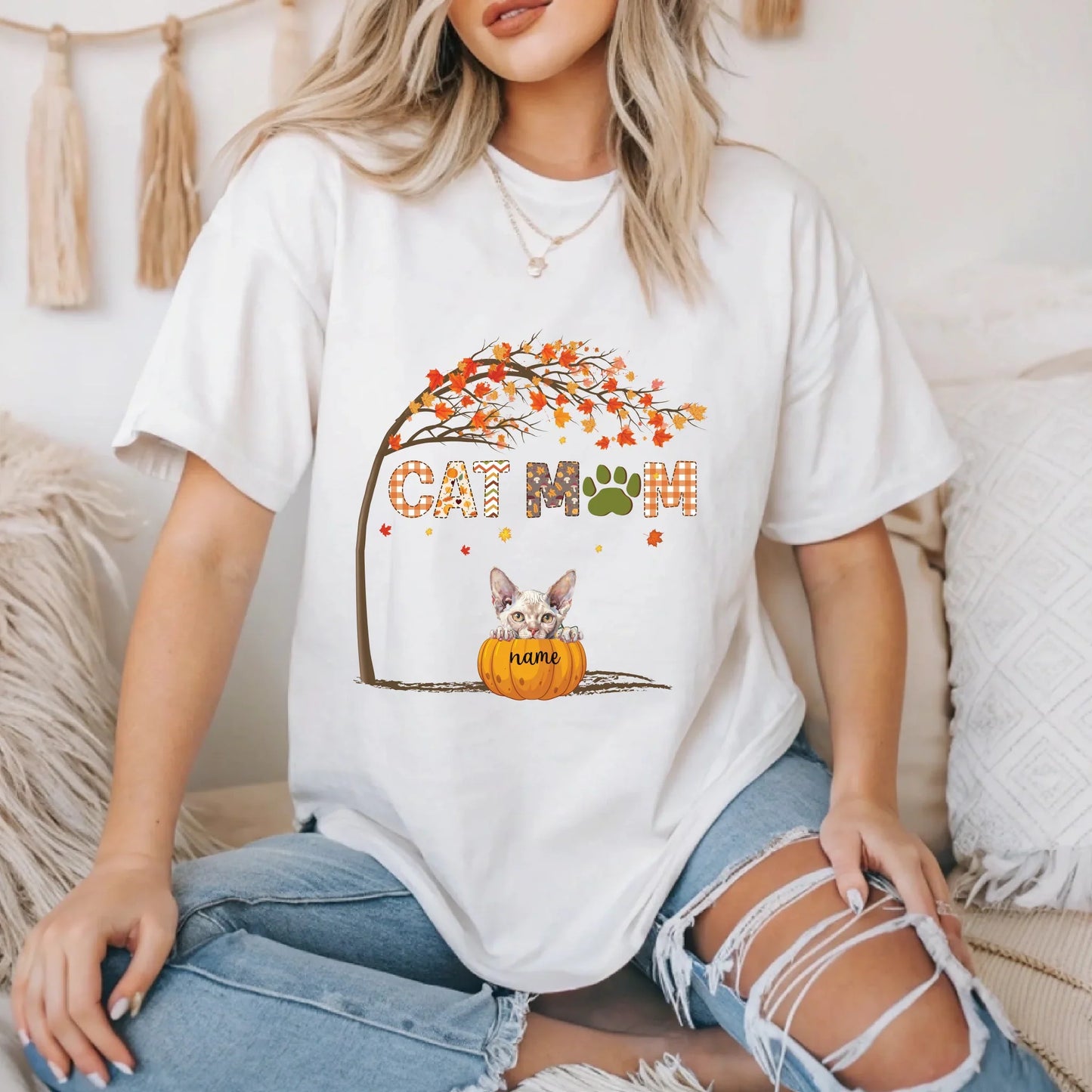 Personalized Cat Mom Thanksgiving Shirt – Custom Cat Breeds, Names & Number – Fall Pumpkin Design Hoodie,... (Image 1)