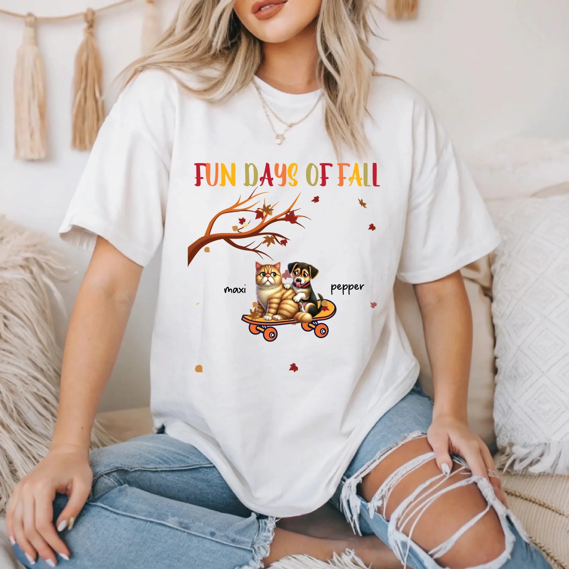 Personalized Fall Pet Shirt – Custom Cat & Dog Names & Breeds – Fun Days of Fall Tee Hoodie, Sweatshirt (Image 2)