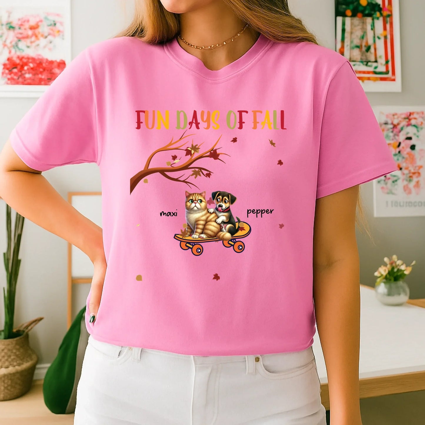 Personalized Fall Pet Shirt – Custom Cat & Dog Names & Breeds – Fun Days of Fall Tee Hoodie, Sweatshirt (Image 4)