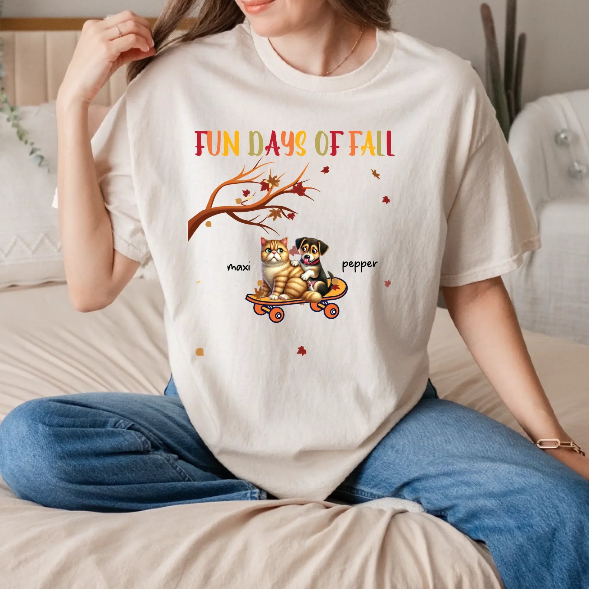 Personalized Fall Pet Shirt – Custom Cat & Dog Names & Breeds – Fun Days of Fall Tee Hoodie, Sweatshirt (Image 5)