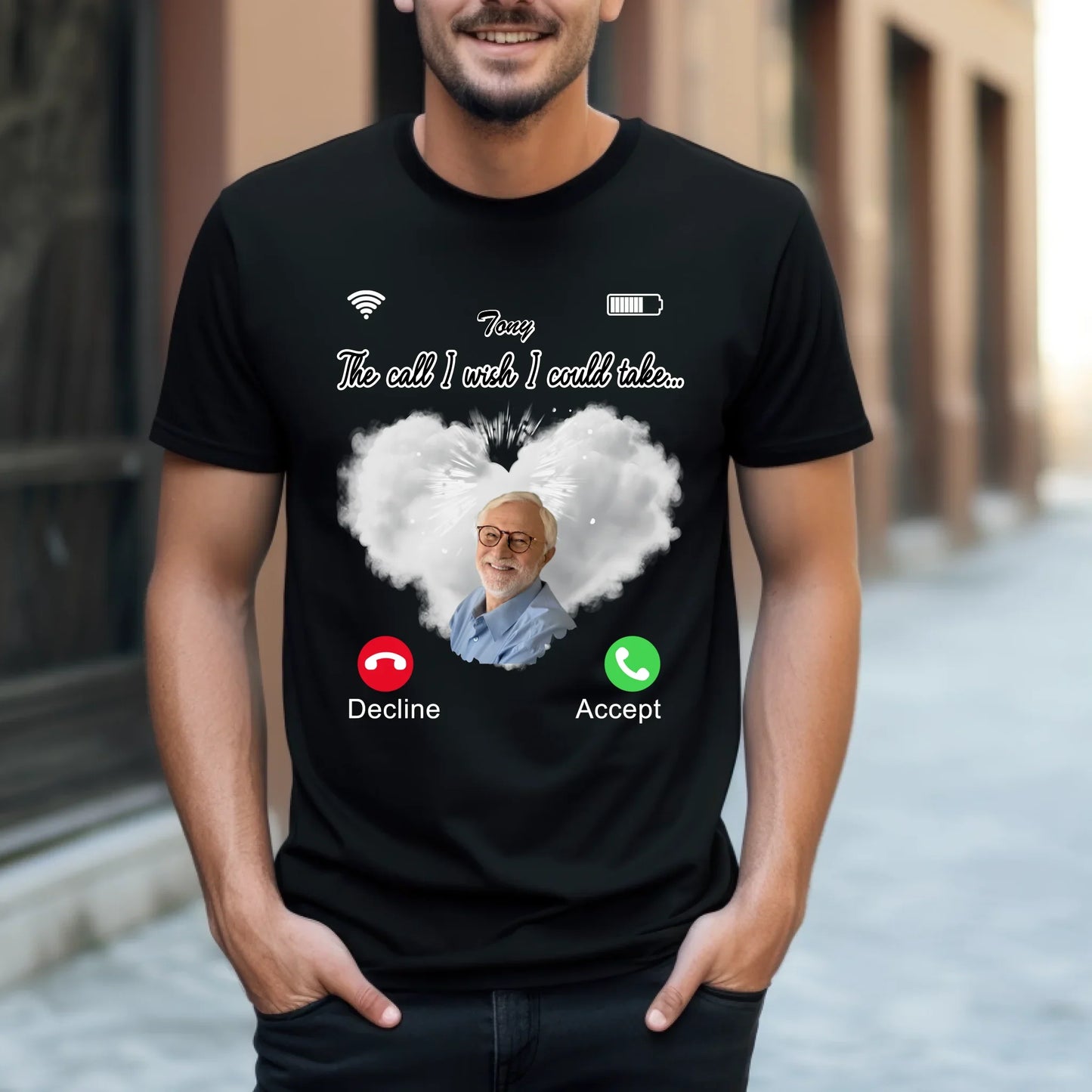 Personalized Memorial T-Shirt – "The Call I Wish I Could Take" – Custom Photo & Name – Remembrance Gift–... (Image 1)