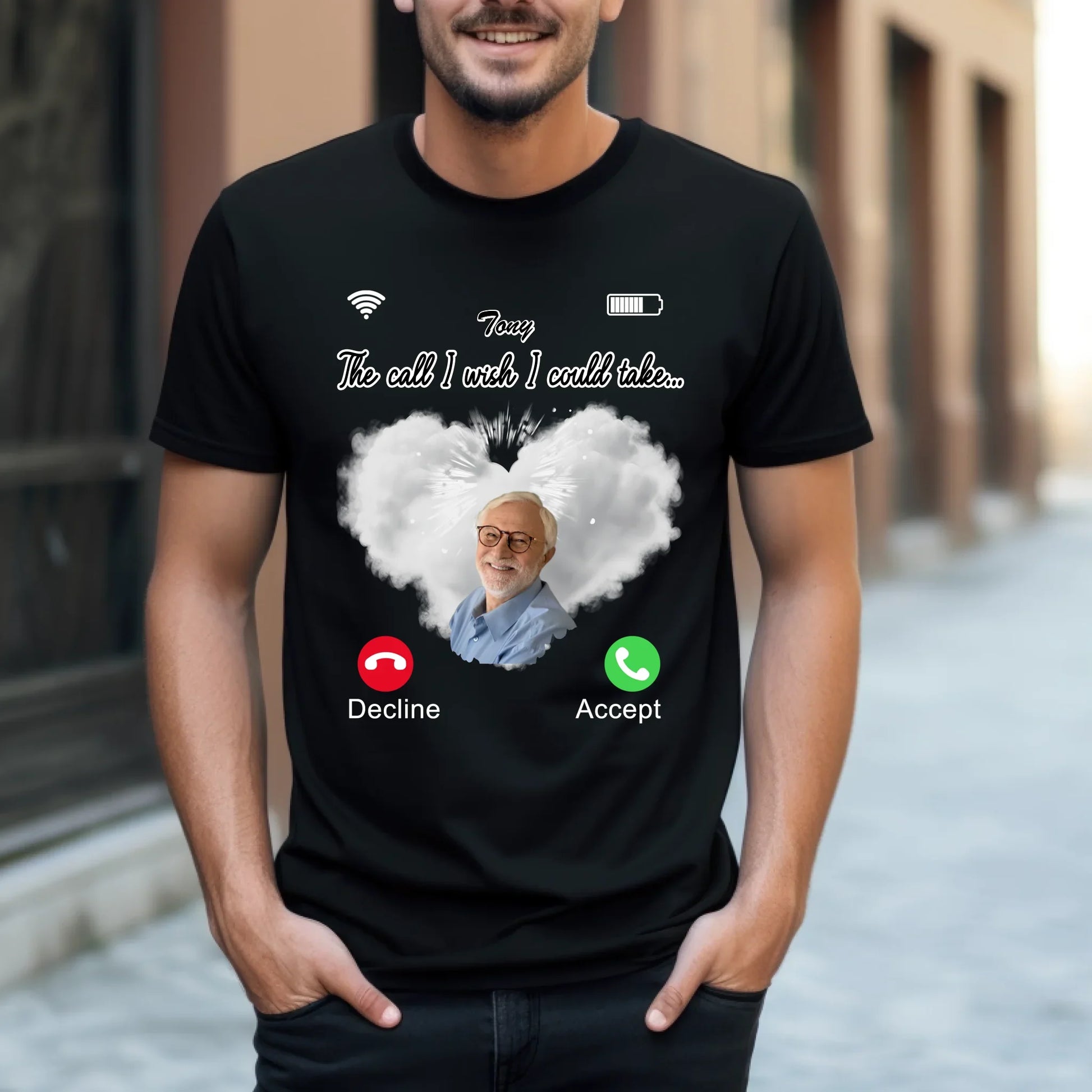 Personalized Memorial T-Shirt – "The Call I Wish I Could Take" – Custom Photo & Name – Remembrance Gift–... (Image 1)