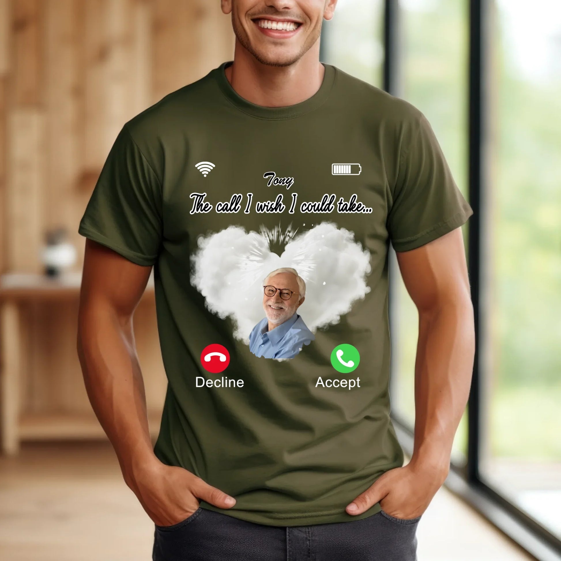 Personalized Memorial T-Shirt – "The Call I Wish I Could Take" – Custom Photo & Name – Remembrance Gift–... (Image 3)