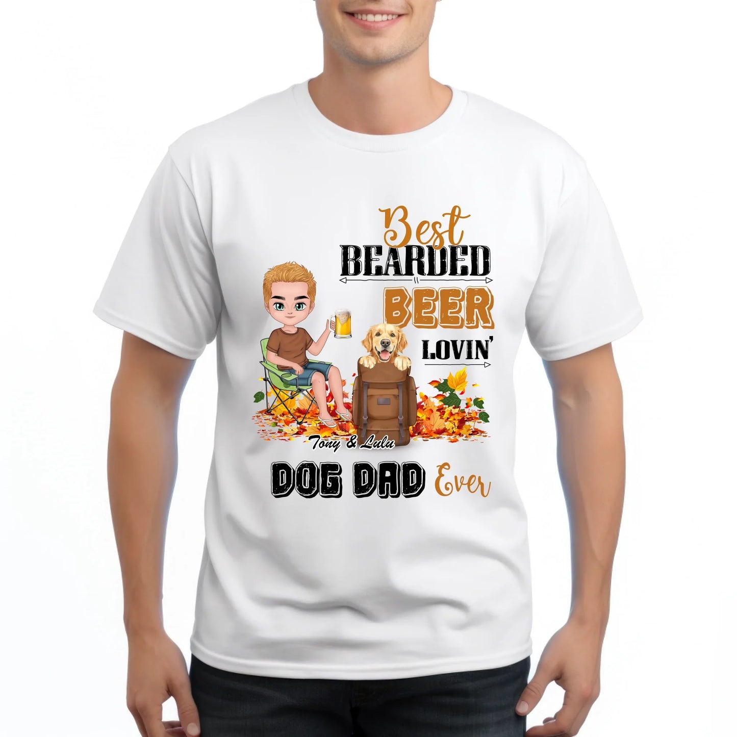 Personalized Thanksgiving Shirt – Custom Pet & Human Character – Best Bearded Beer Lovin' Dog Dad Ever – Fall... (Image 1)