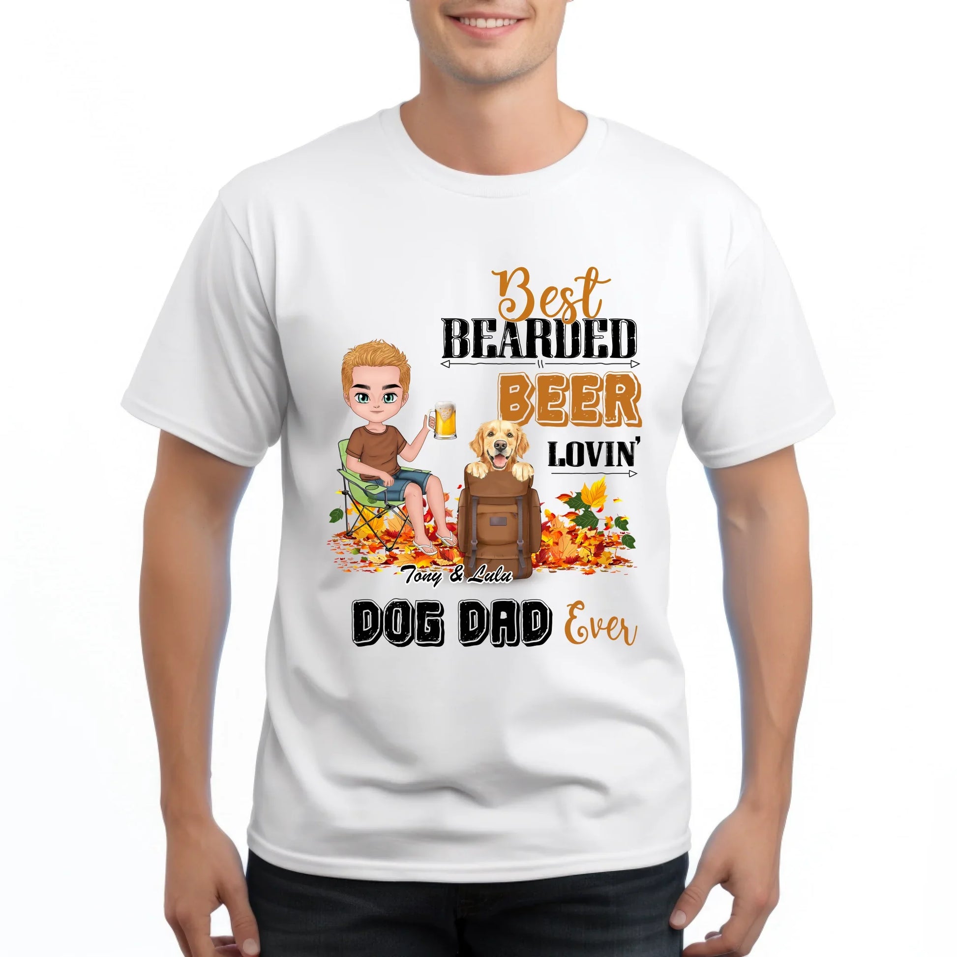 Personalized Thanksgiving Shirt – Custom Pet & Human Character – Best Bearded Beer Lovin' Dog Dad Ever – Fall... (Image 1)