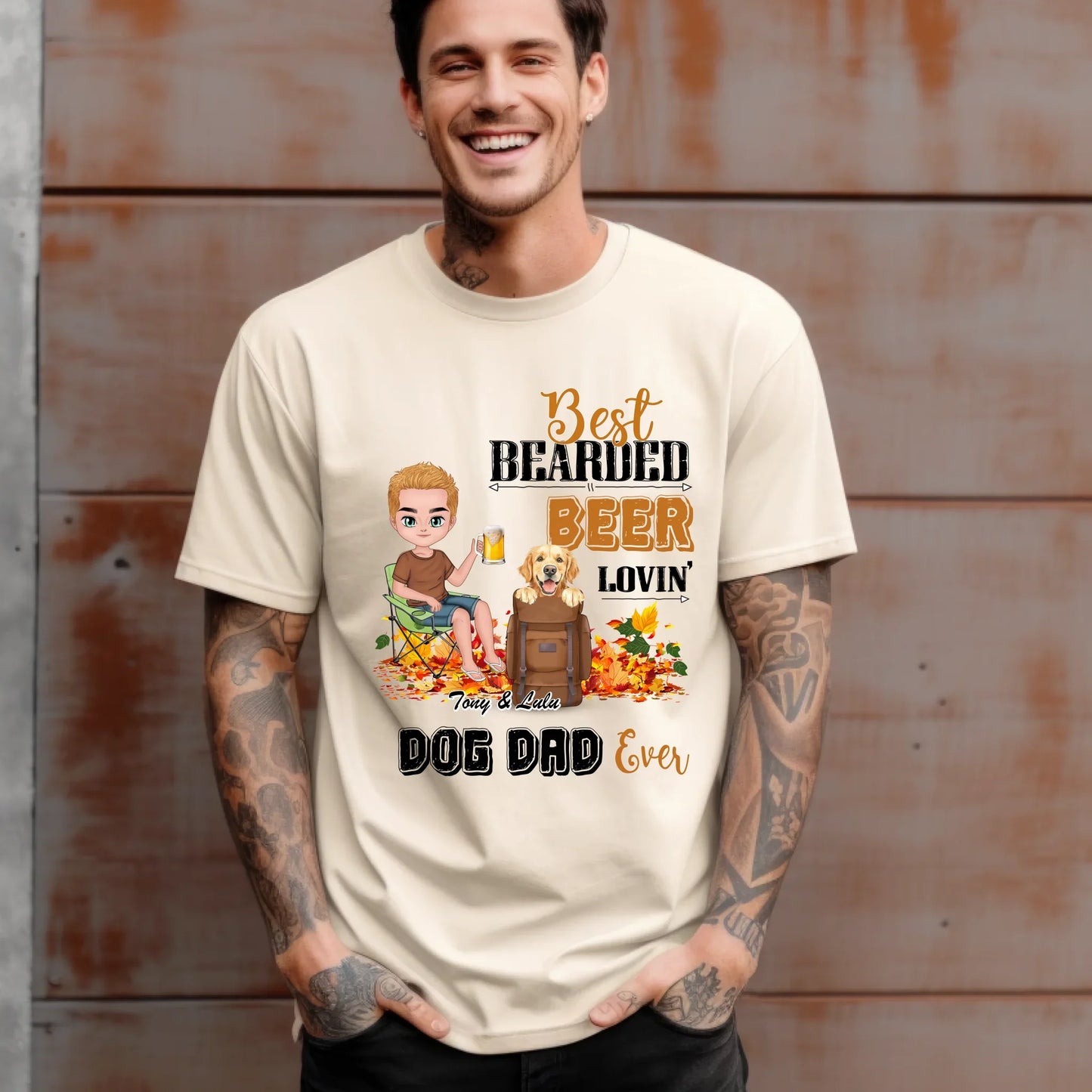Personalized Thanksgiving Shirt – Custom Pet & Human Character – Best Bearded Beer Lovin' Dog Dad Ever – Fall... (Image 2)