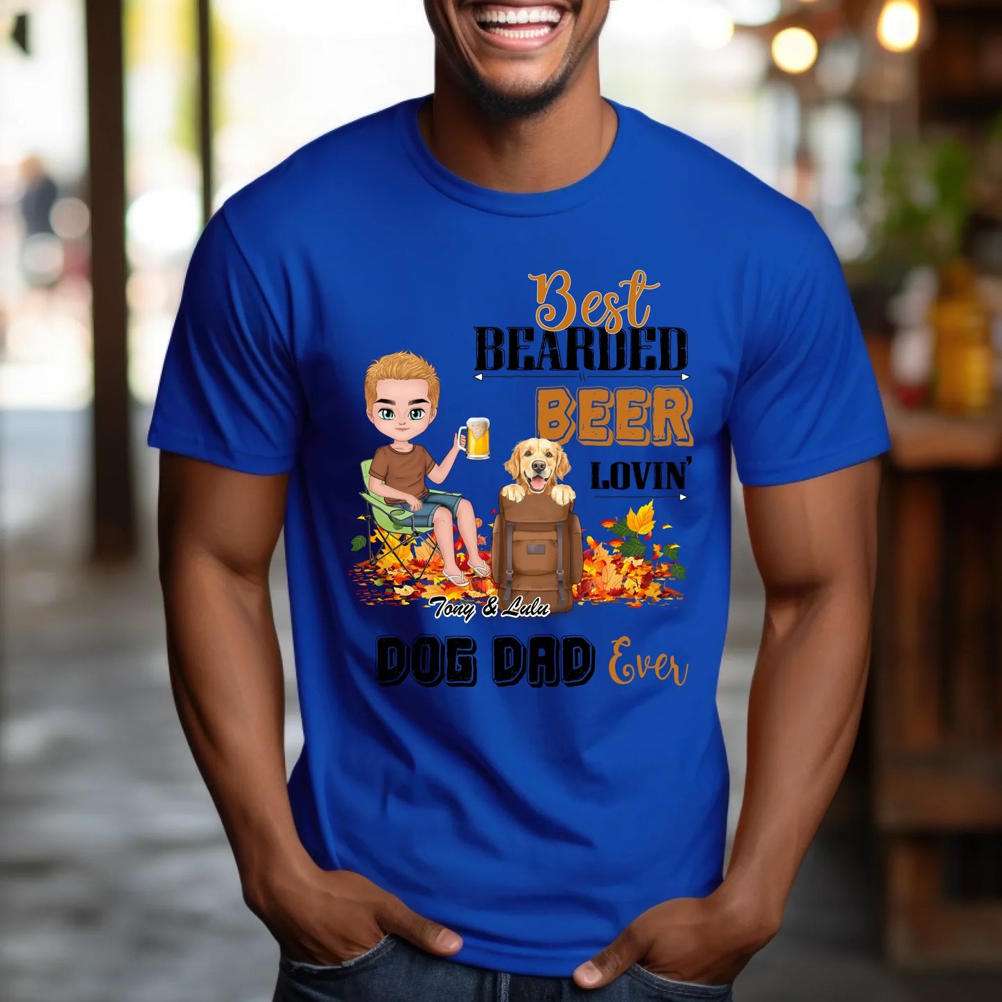 Personalized Thanksgiving Shirt – Custom Pet & Human Character – Best Bearded Beer Lovin' Dog Dad Ever – Fall... (Image 5)