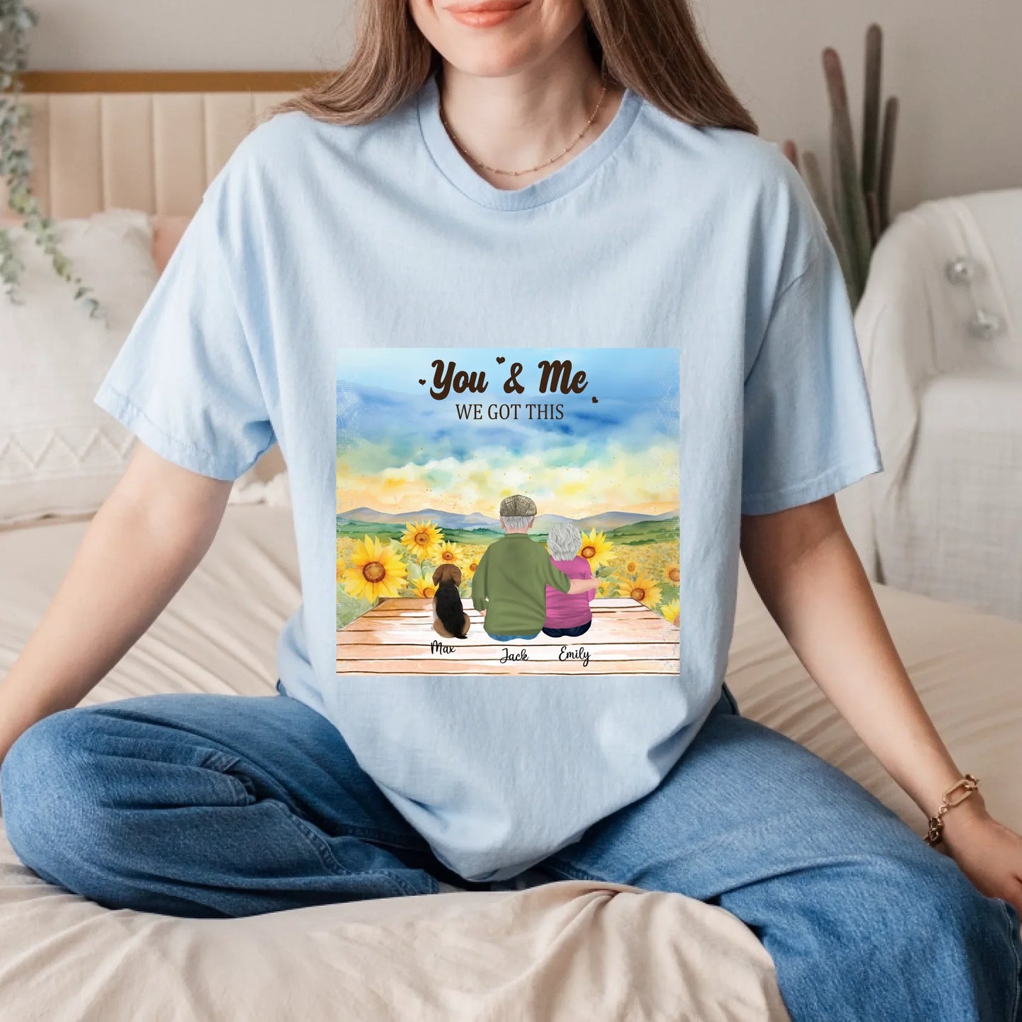Personalized Couple & Pet Shirt – Custom Characters, Dog/Cat & Names – “You & Me We Got This” Fall Tee Hoodie,... (Image 1)