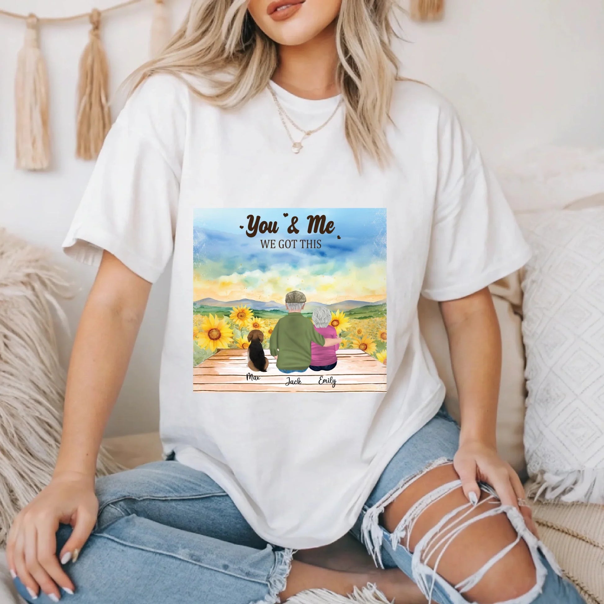 Personalized Couple & Pet Shirt – Custom Characters, Dog/Cat & Names – “You & Me We Got This” Fall Tee Hoodie,... (Image 3)