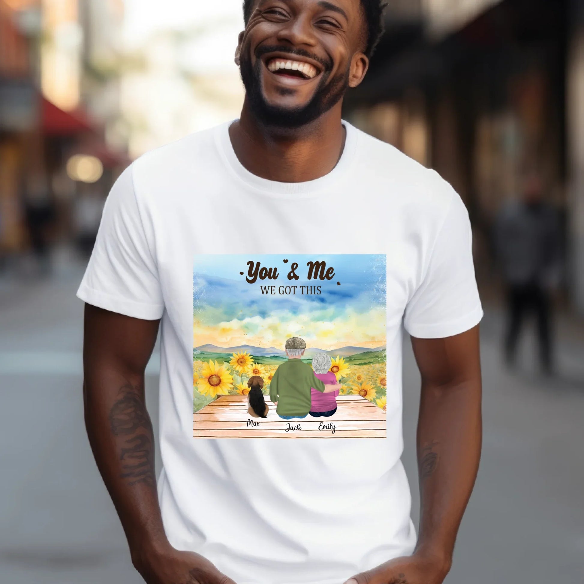 Personalized Couple & Pet Shirt – Custom Characters, Dog/Cat & Names – “You & Me We Got This” Fall Tee Hoodie,... (Image 4)