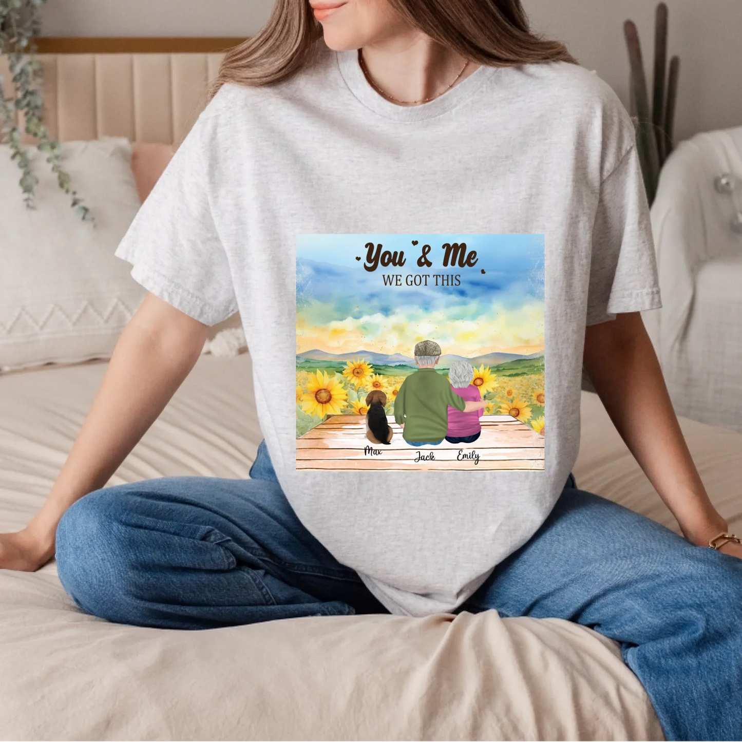 Personalized Couple & Pet Shirt – Custom Characters, Dog/Cat & Names – “You & Me We Got This” Fall Tee Hoodie,... (Image 5)
