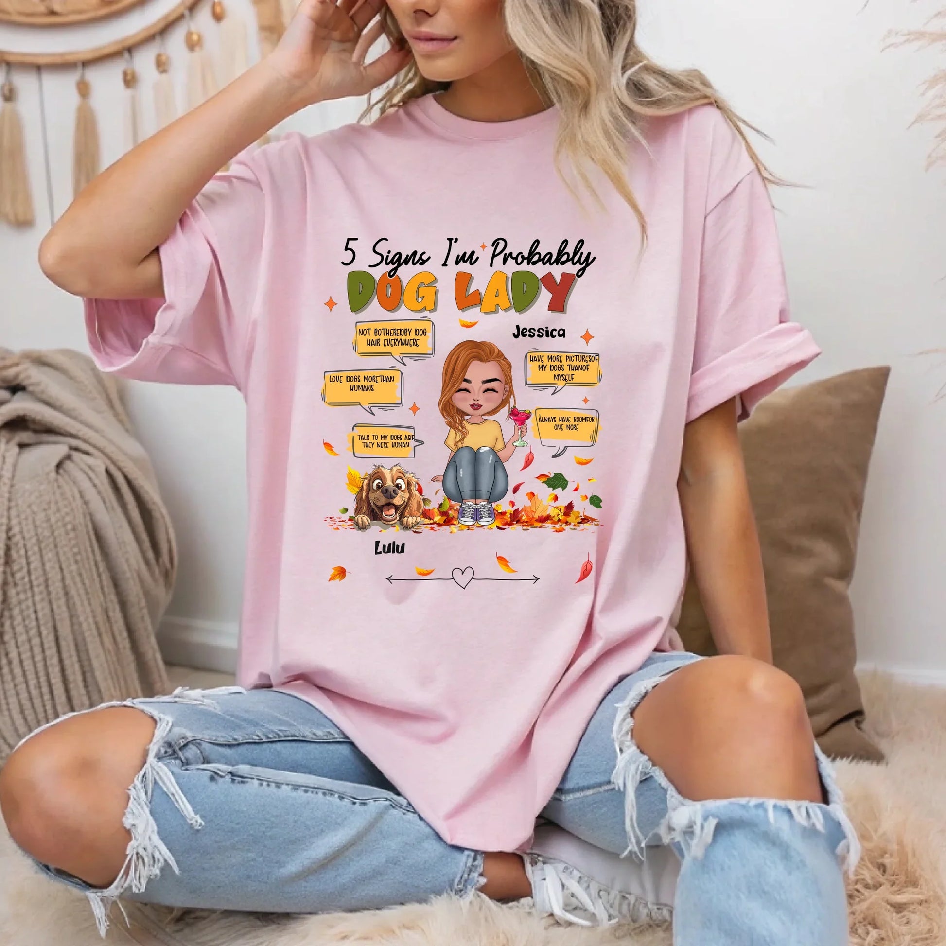 Personalized Thanksgiving Dog Mom Shirt – 5 Signs I'm Probably a Dog Lady – Custom Pet Names & Breeds Tee... (Image 2)