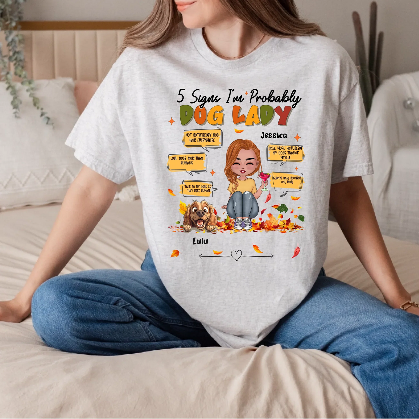 Personalized Thanksgiving Dog Mom Shirt – 5 Signs I'm Probably a Dog Lady – Custom Pet Names & Breeds Tee... (Image 5)