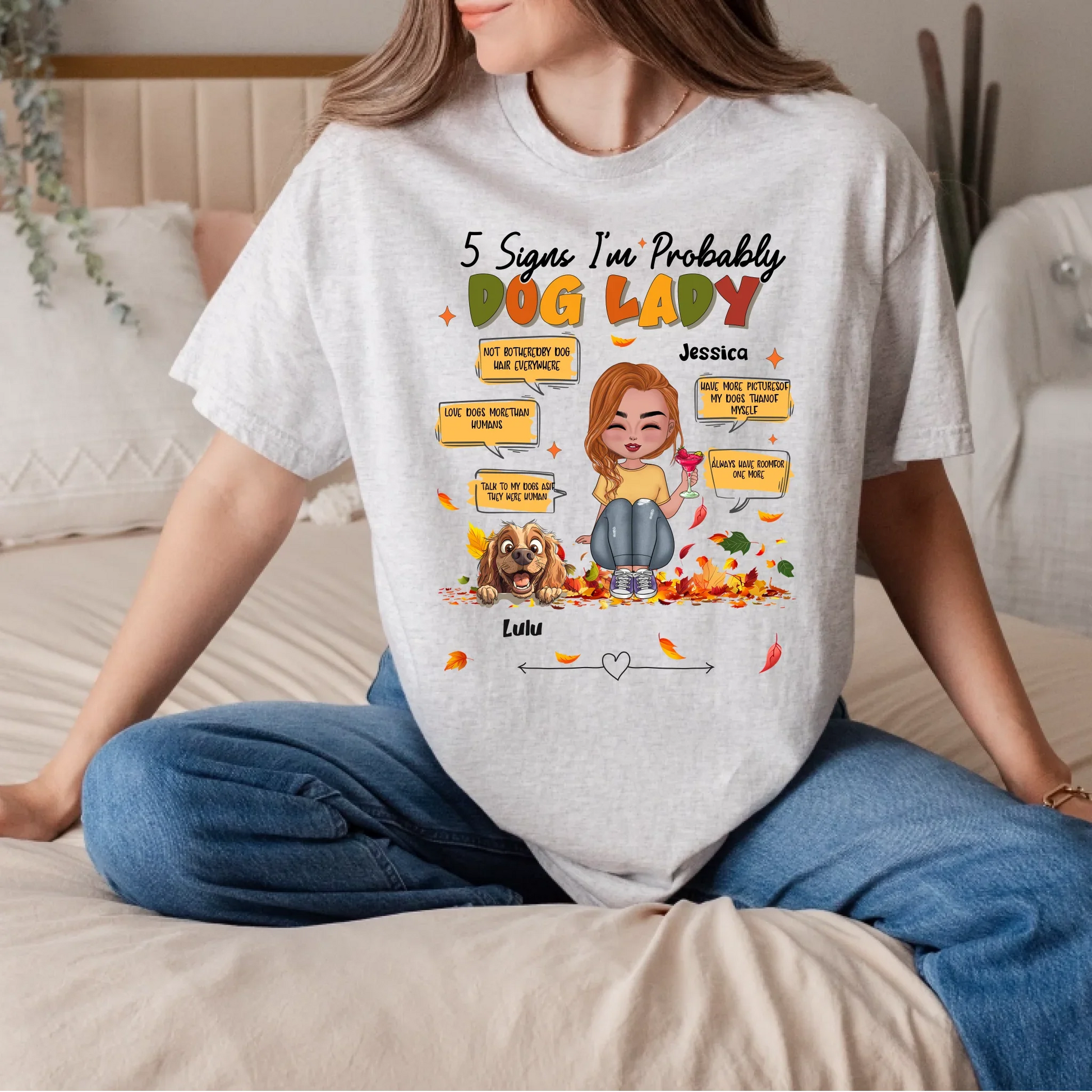 Personalized Thanksgiving Dog Mom Shirt – 5 Signs I'm Probably a Dog Lady – Custom Pet Names & Breeds Tee... (Image 5)