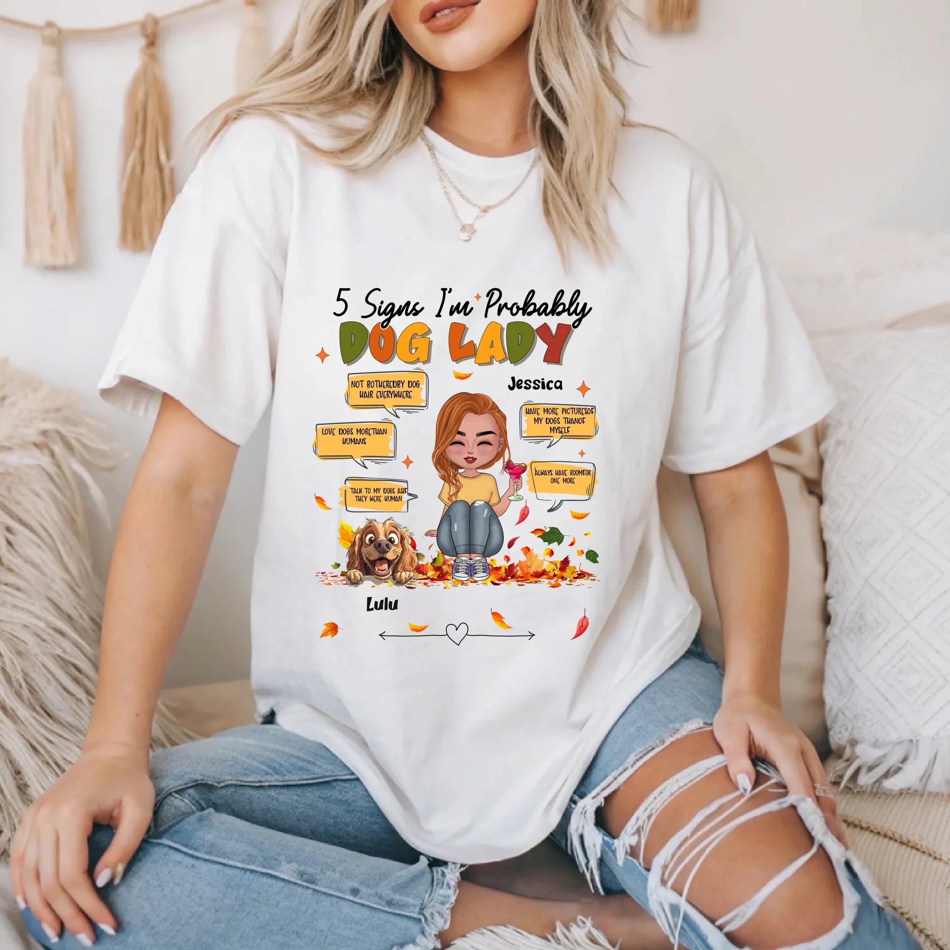 Personalized Thanksgiving Dog Mom Shirt – 5 Signs I'm Probably a Dog Lady – Custom Pet Names & Breeds Tee... (Image 4)