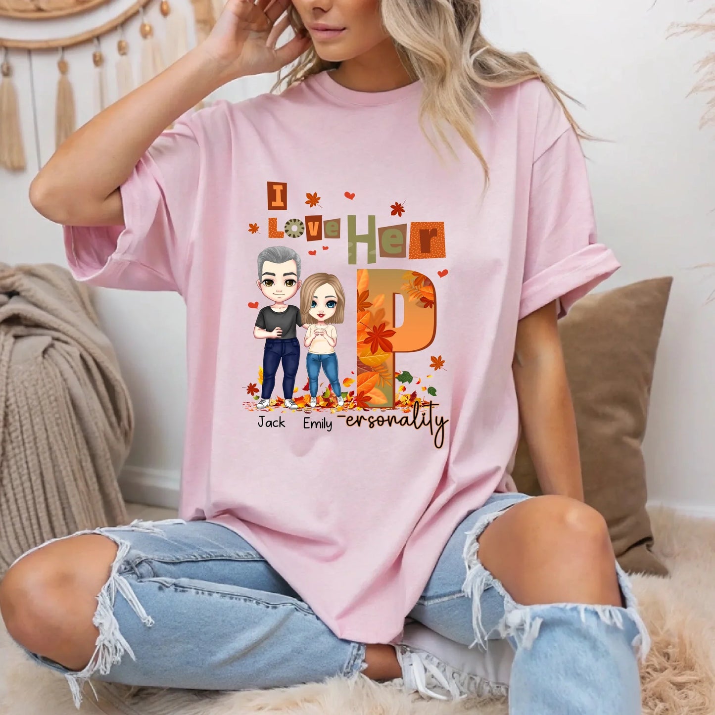 Personalized Couple Shirt – Custom Names & Characters – Funny I Love Her/His Personality Fall Matching Tees... (Image 1)