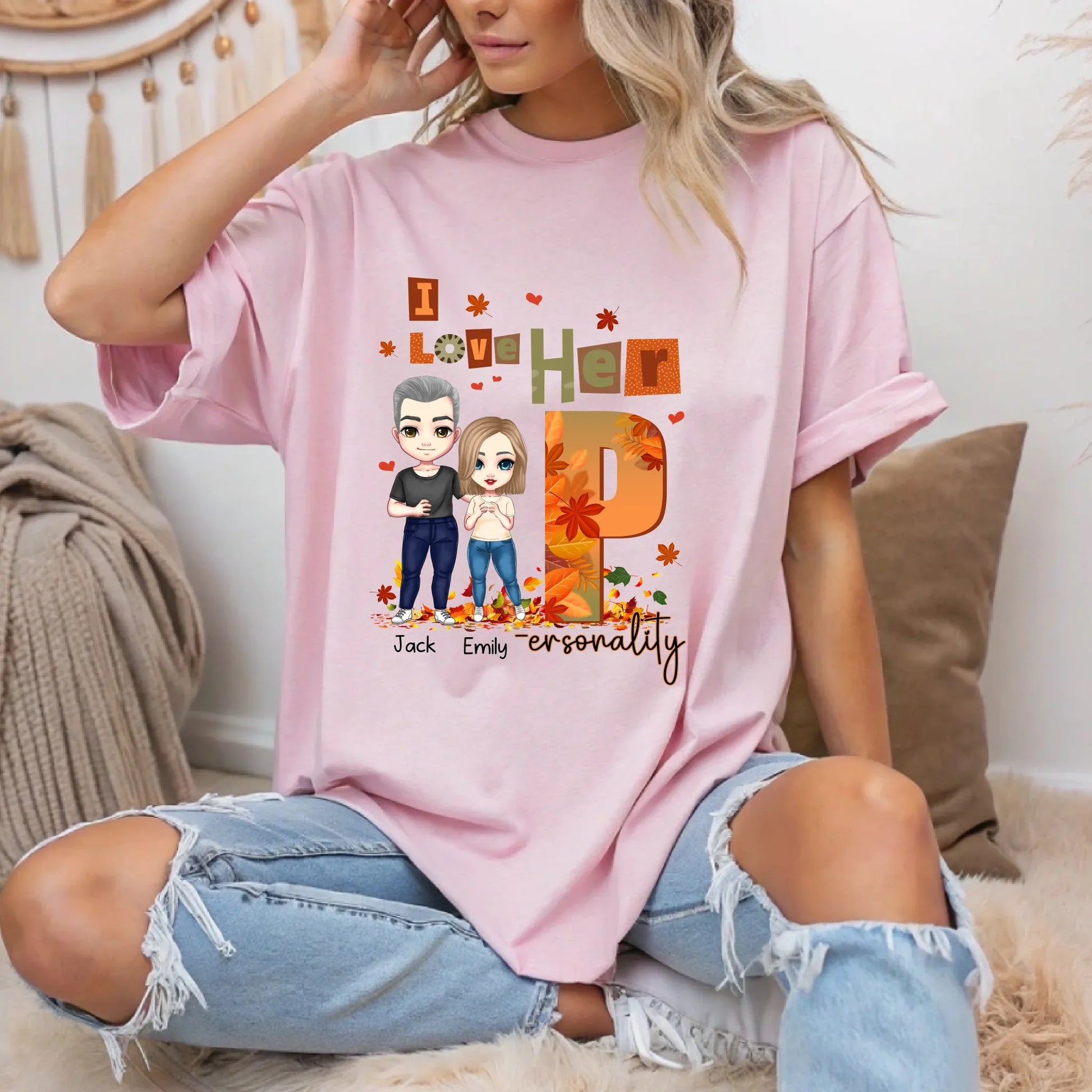 Personalized Couple Shirt – Custom Names & Characters – Funny I Love Her/His Personality Fall Matching Tees... (Image 1)