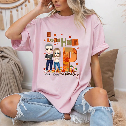 Personalized Couple Shirt – Custom Names & Characters – Funny I Love Her/His Personality Fall Matching Tees... (Image 1)
