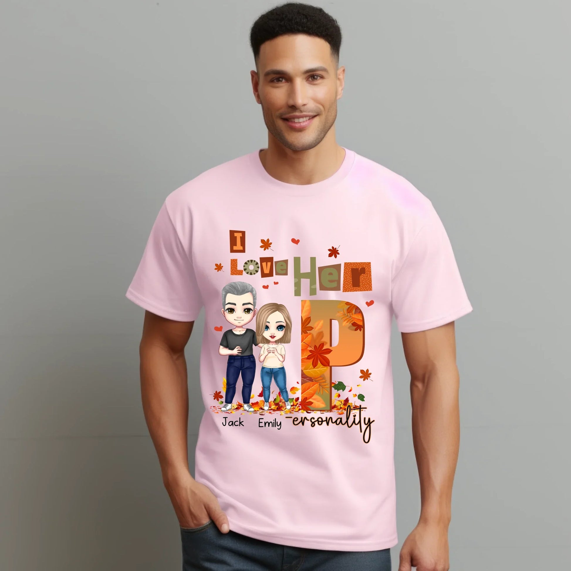 Personalized Couple Shirt – Custom Names & Characters – Funny I Love Her/His Personality Fall Matching Tees... (Image 2)