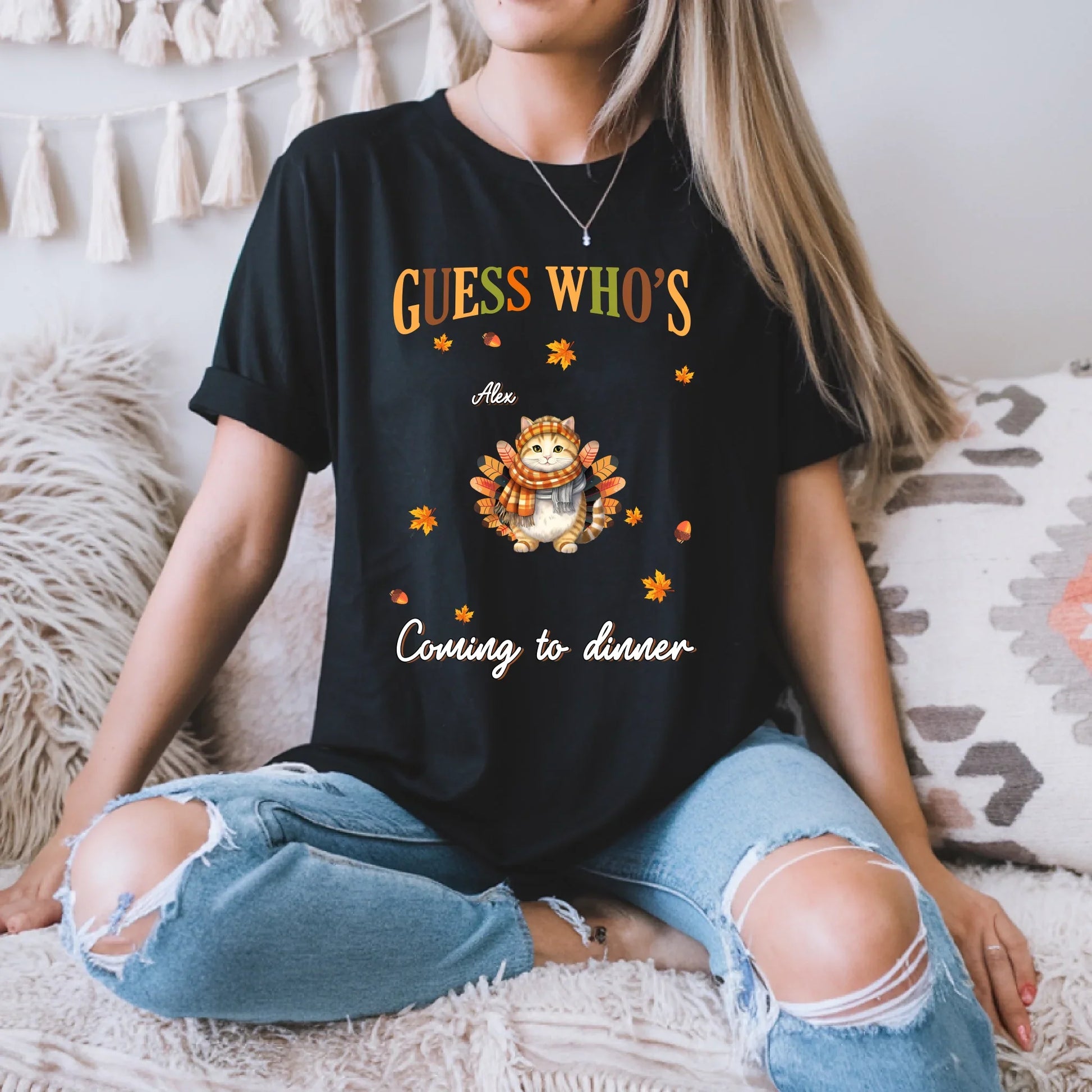 Personalized Cat Shirt – “Guess Who’s Coming to Dinner” – Custom Pet Names & Cat Designs – Funny Thanksgiving... (Image 1)