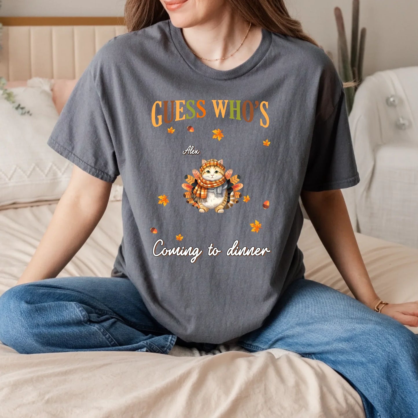 Personalized Cat Shirt – “Guess Who’s Coming to Dinner” – Custom Pet Names & Cat Designs – Funny Thanksgiving... (Image 2)