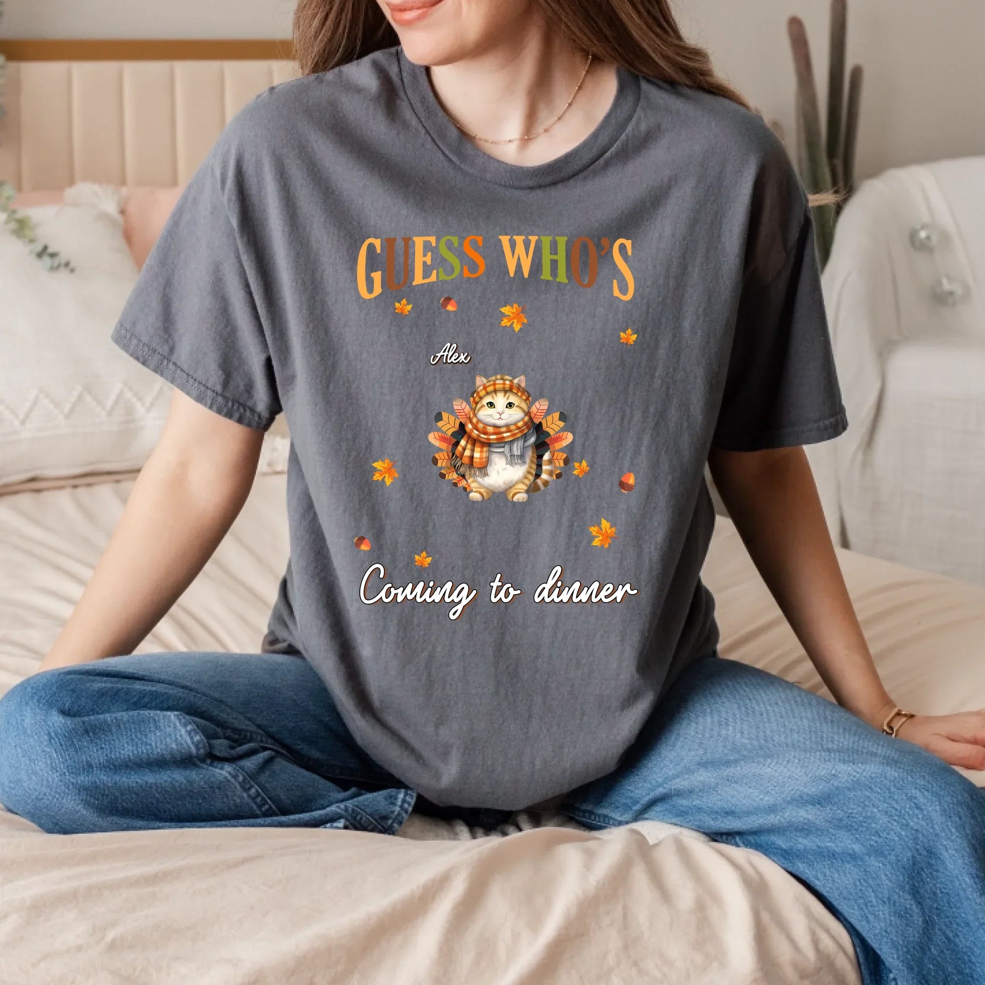 Personalized Cat Shirt – “Guess Who’s Coming to Dinner” – Custom Pet Names & Cat Designs – Funny Thanksgiving... (Image 2)